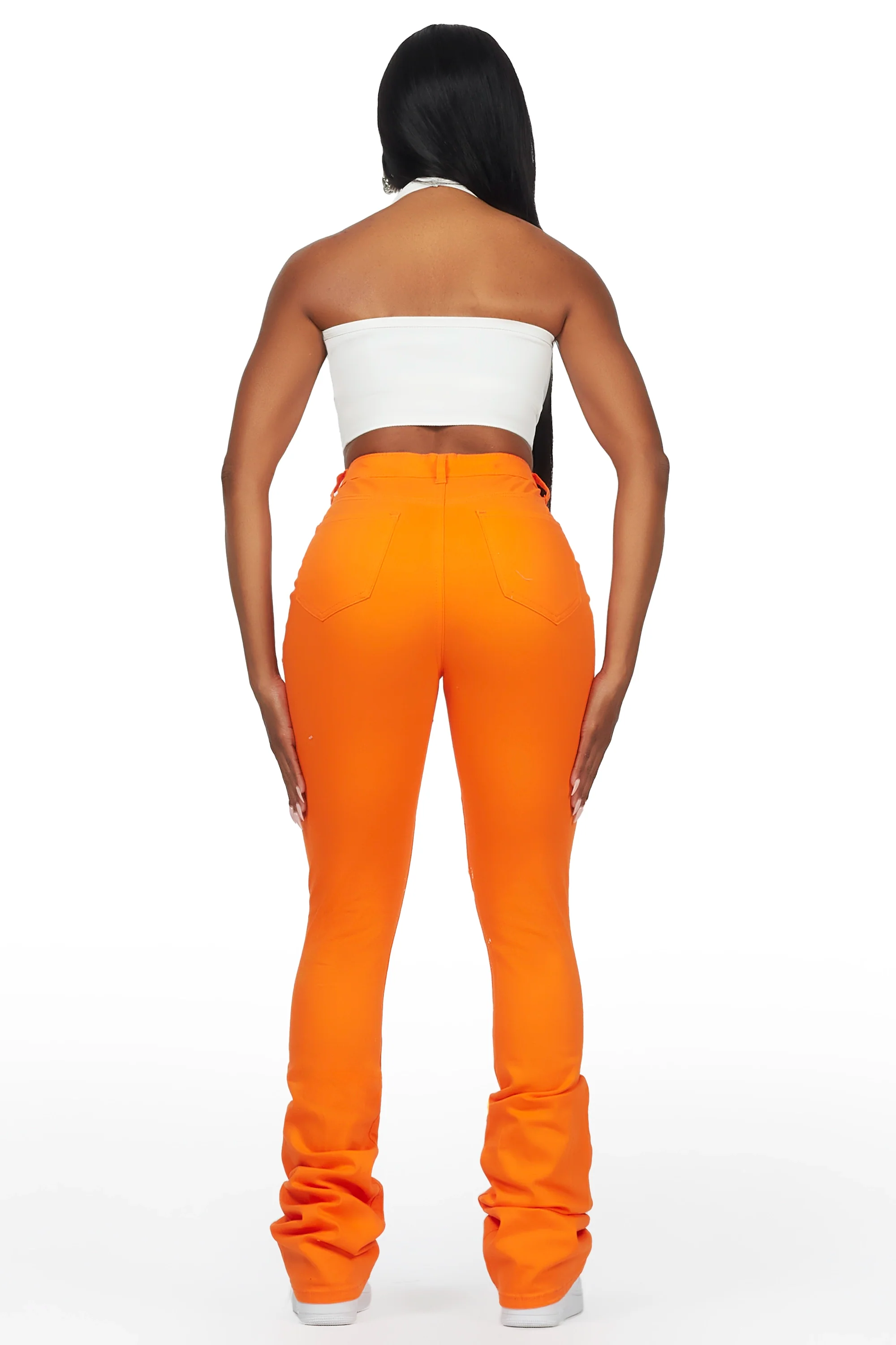 Naresh Orange Painted Super Stacked Jean - Image 5