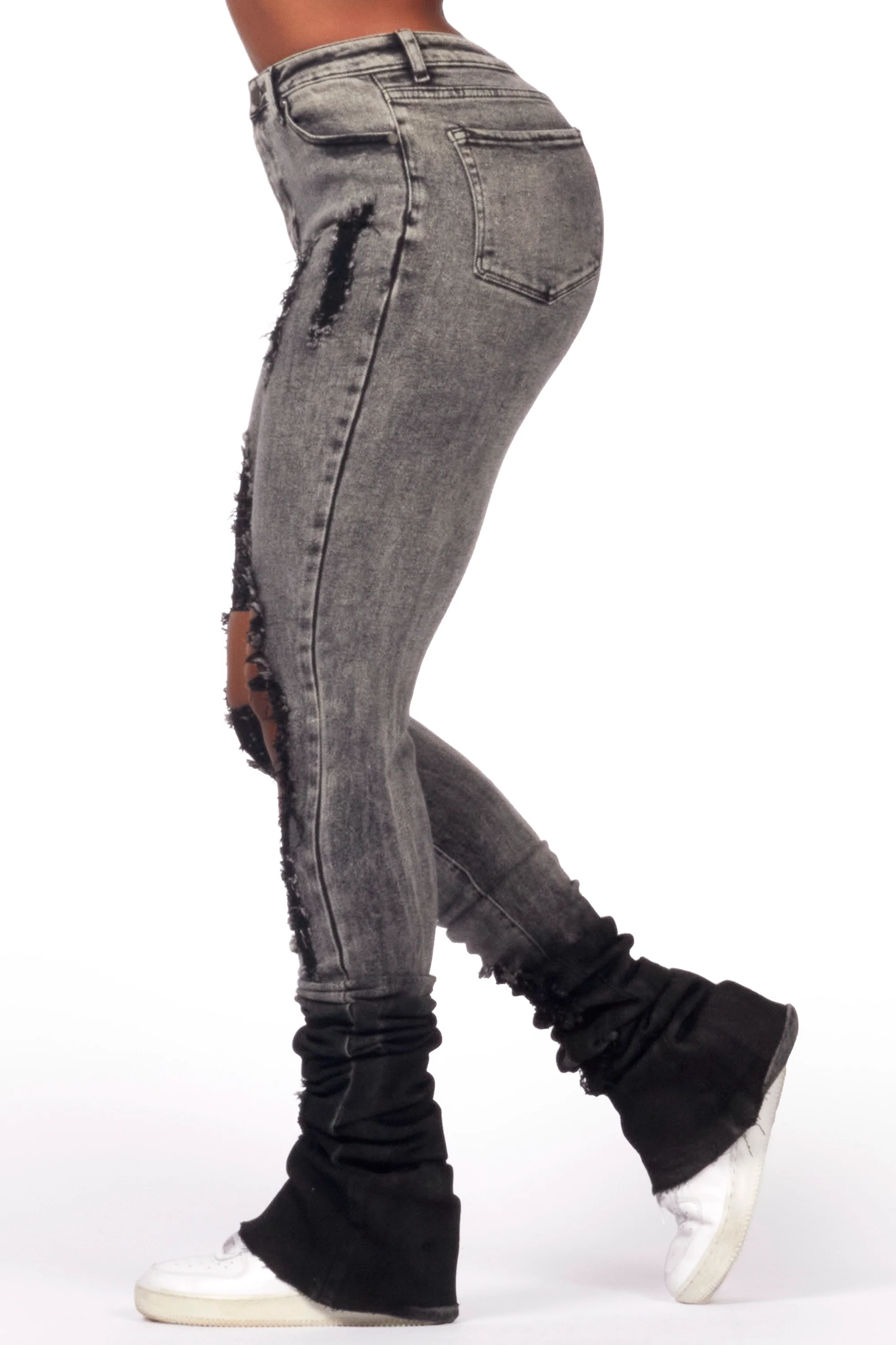 Shyanna Black Wash Distressed Super Stacked Jean - Image 4