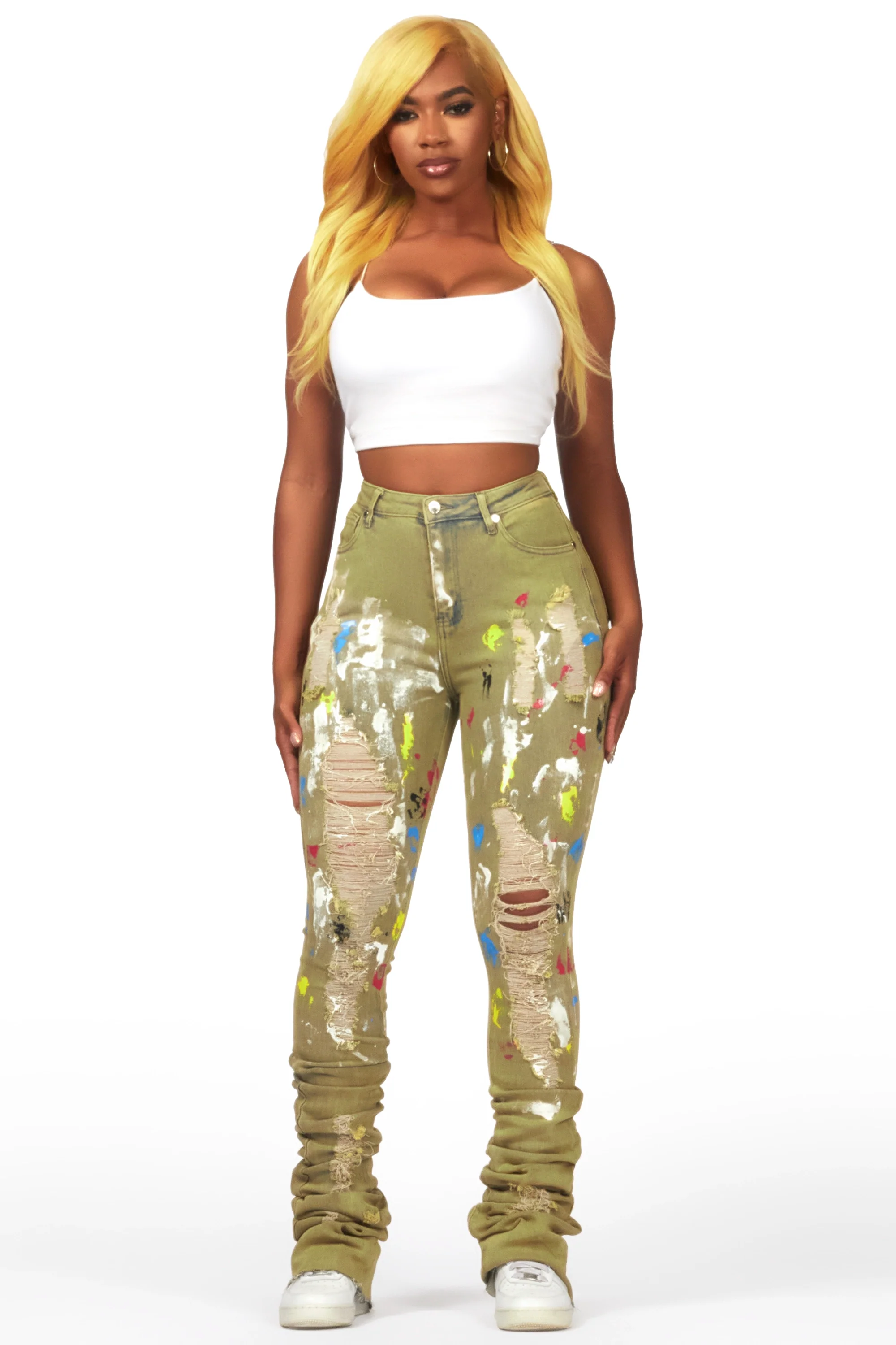 Yasmeen Multi Painted Super Stacked Jean - Image 3