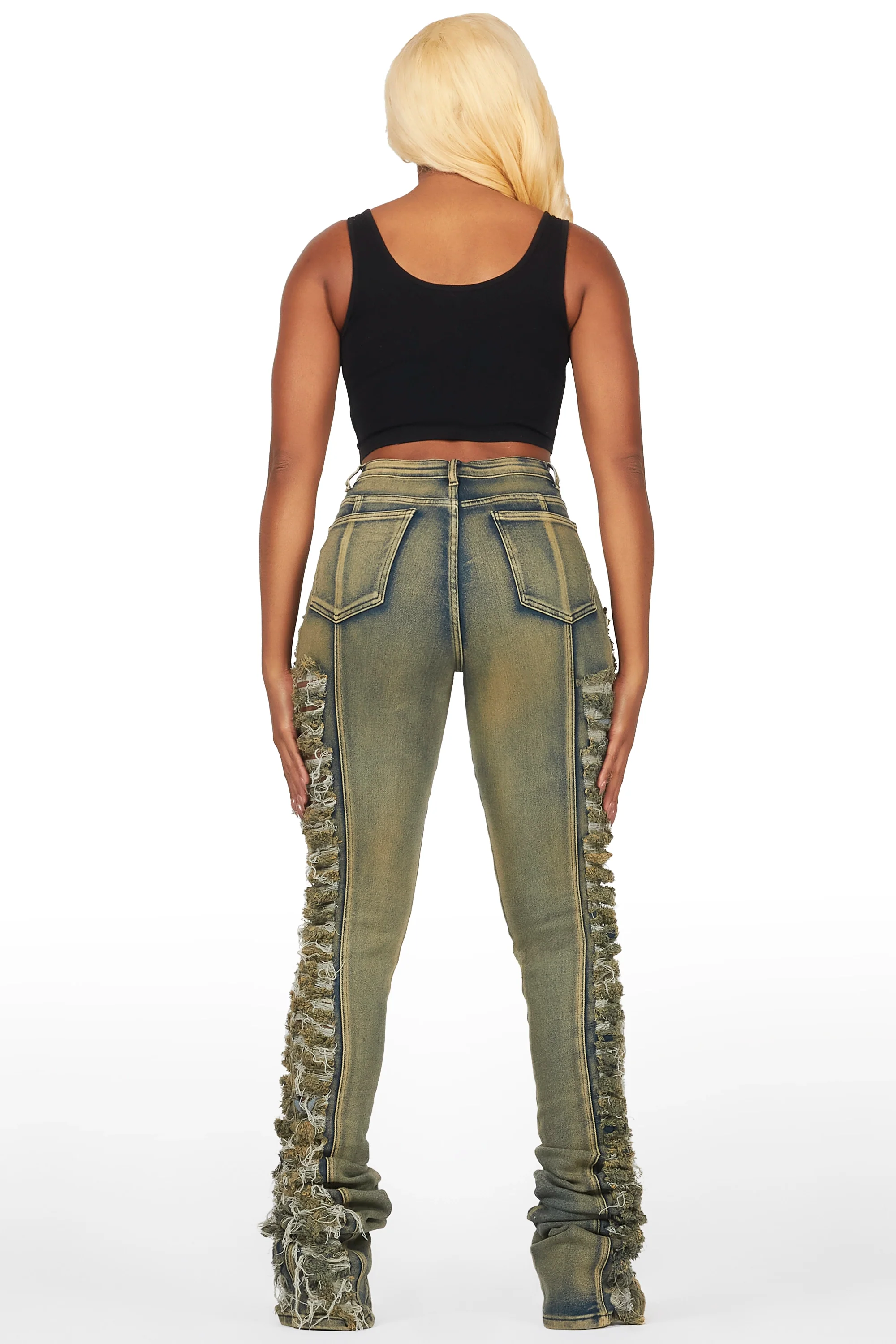 Erielle Tinted Dark Wash Mega Distressed Super Stacked Jean - Image 5