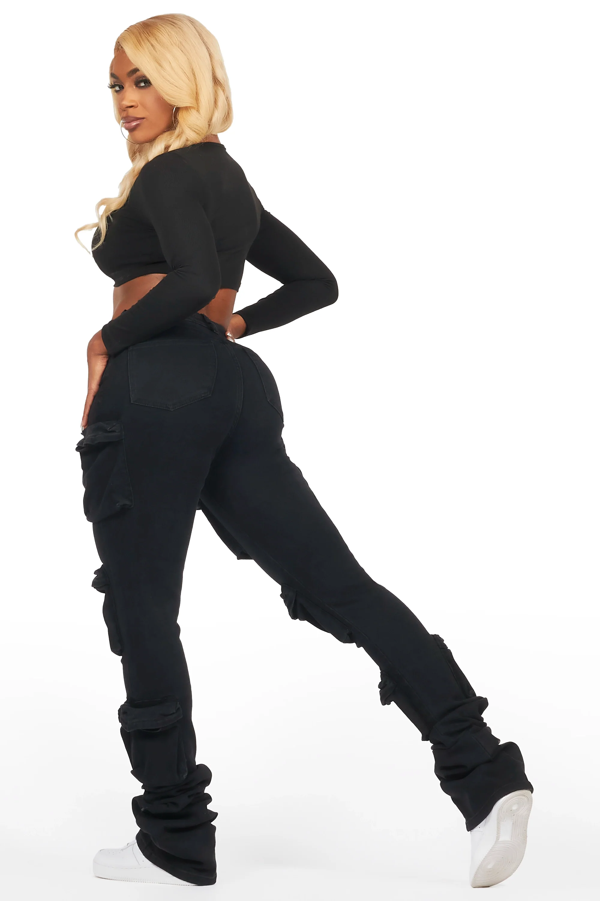 Alliyah Black Cargo Super Stacked Jean - Image 5