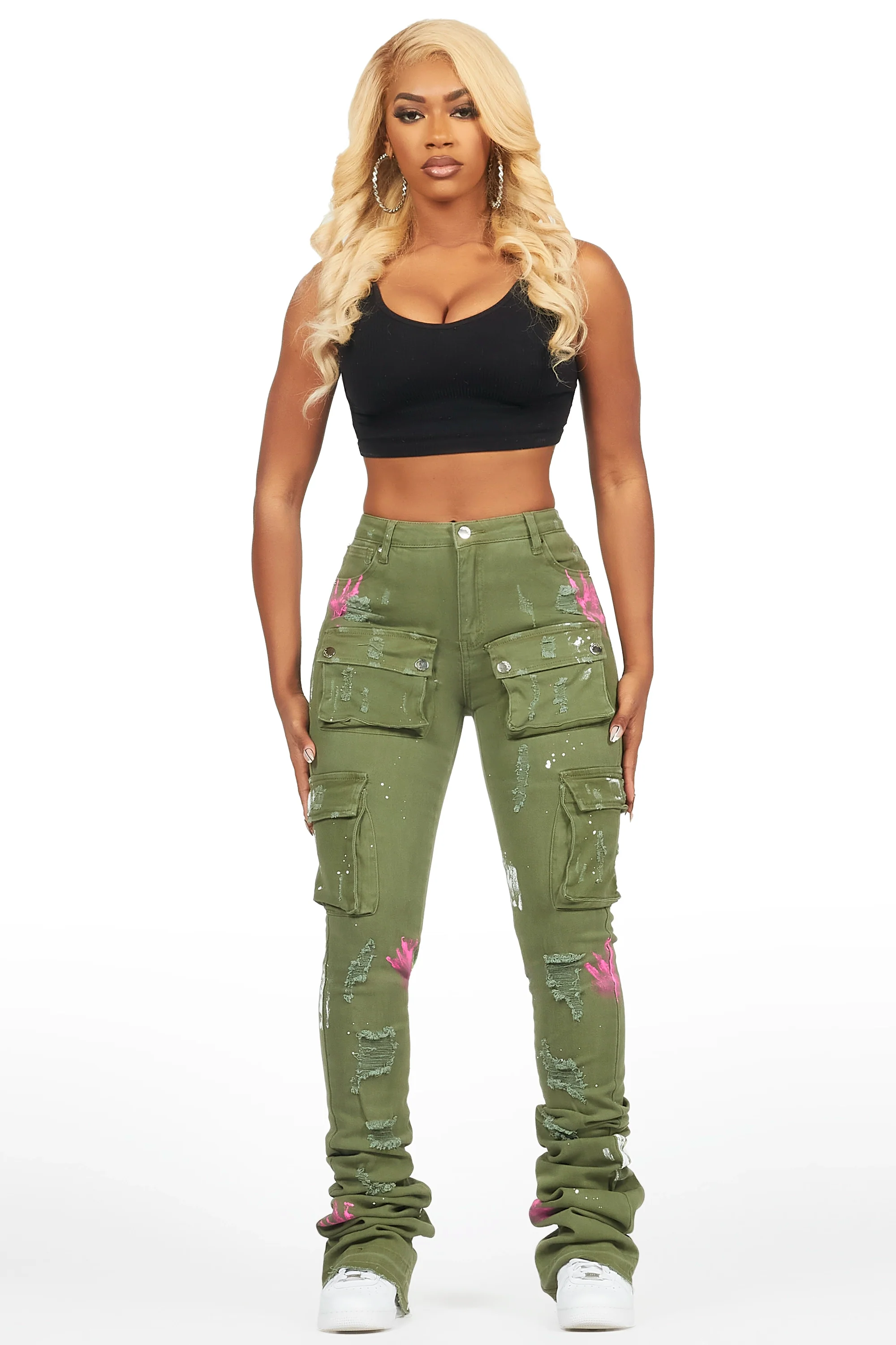 Robbin Olive Painted Super Stacked Jean - Image 2