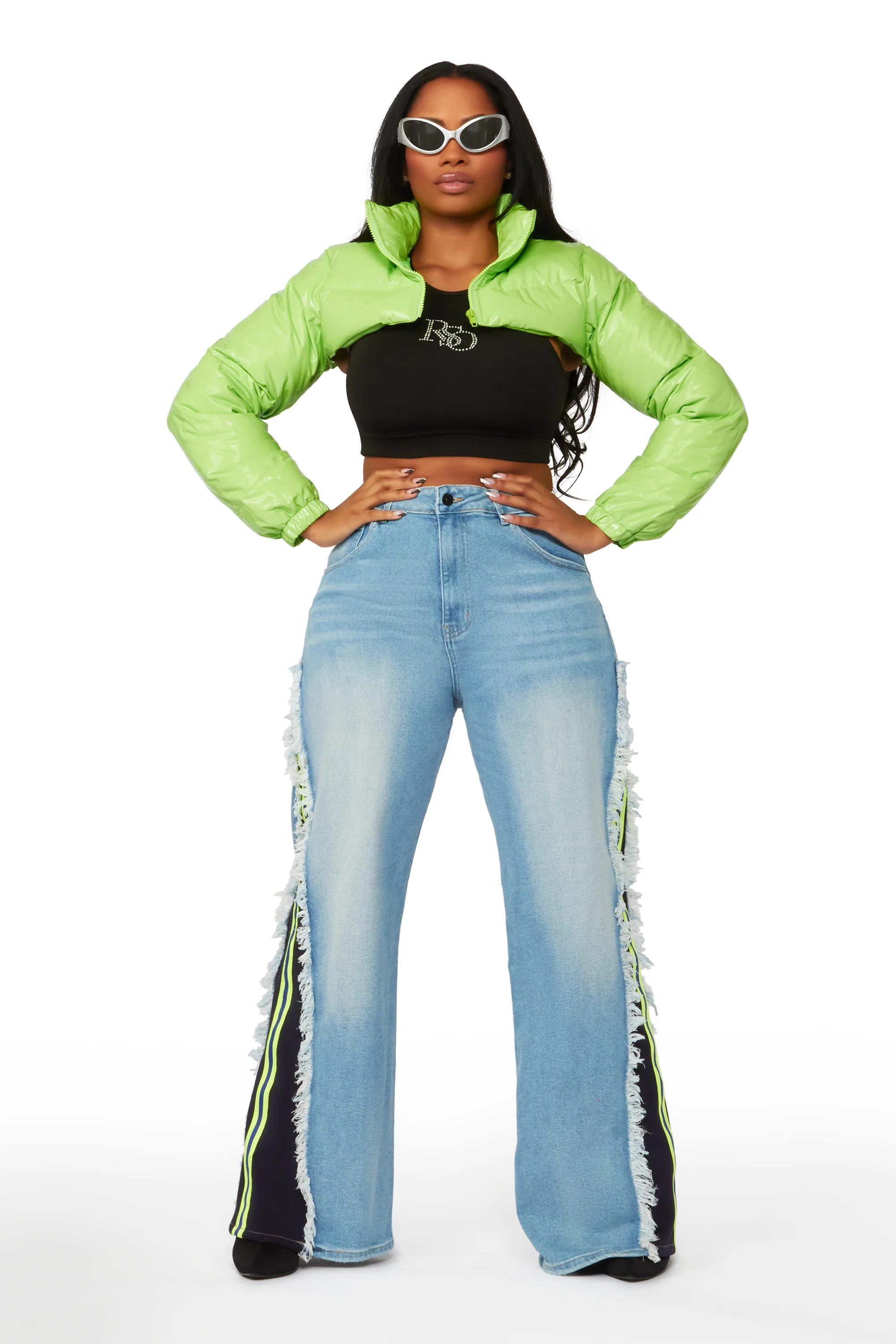 Cyprus Lime Green Latex Puffer Jacket - Image 3