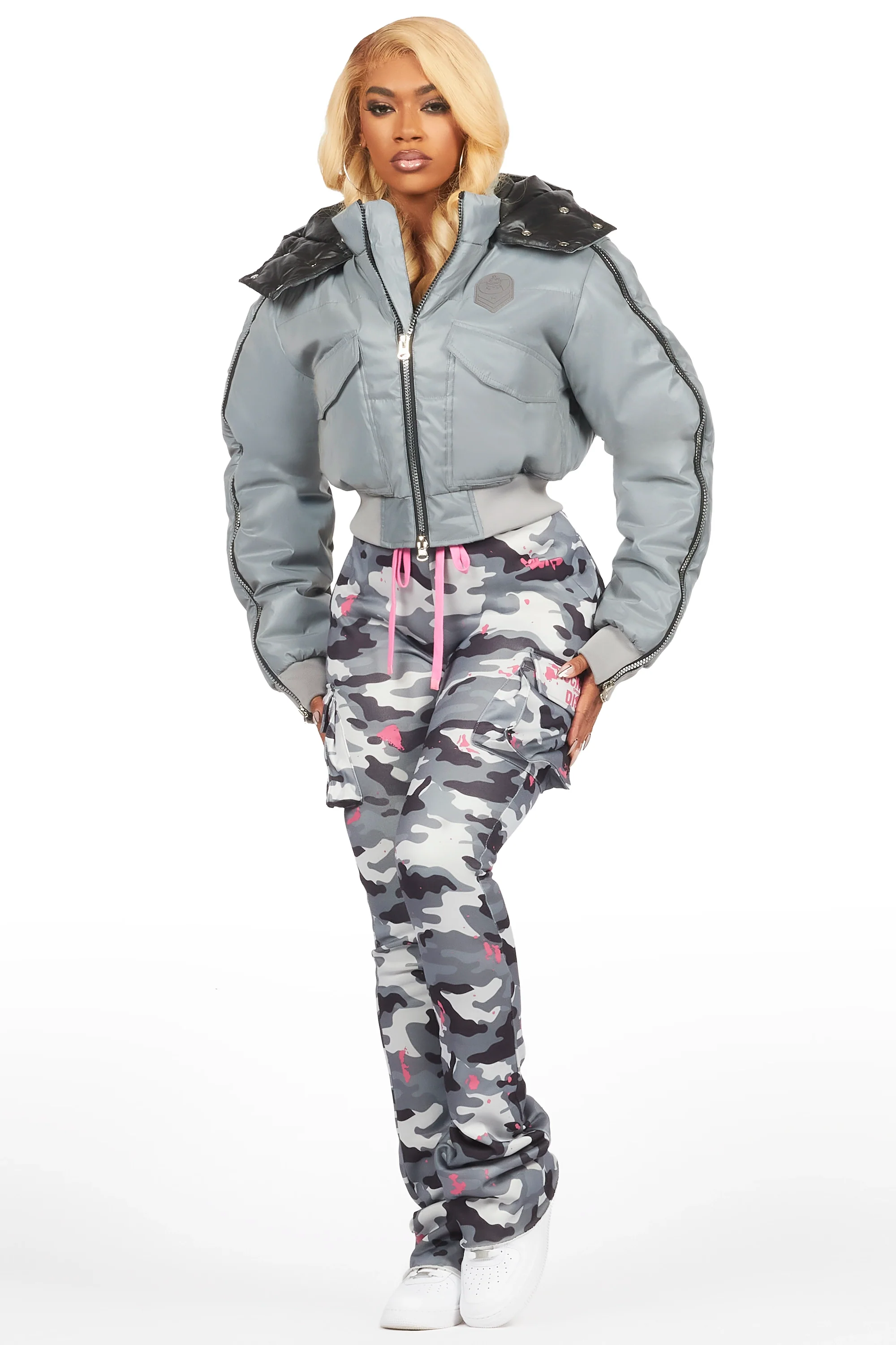 Kamryn Silver Reflective Crop Puffer Jacket - Image 11