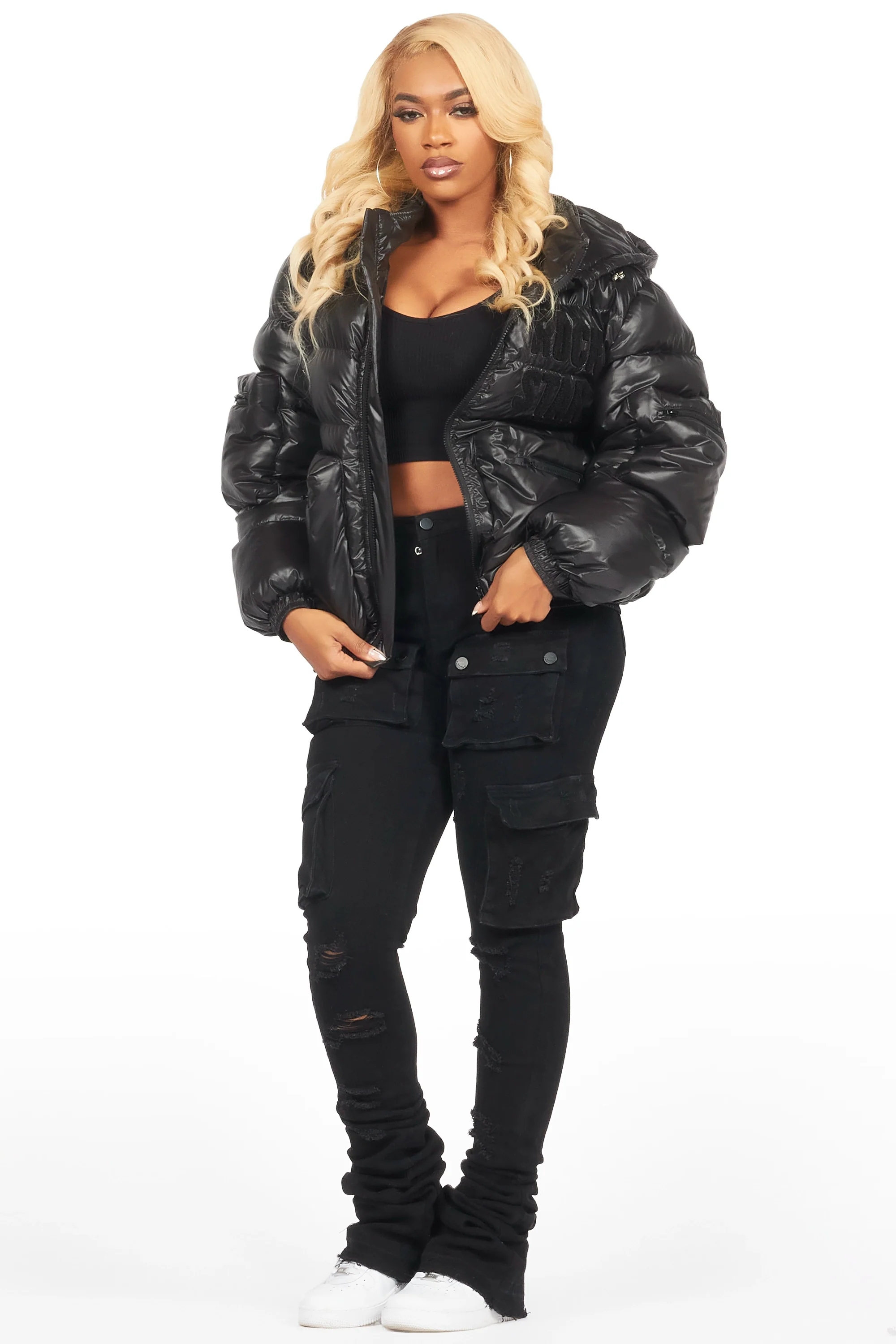 Keisha Black Cargo Puffer Jacket - Image 11