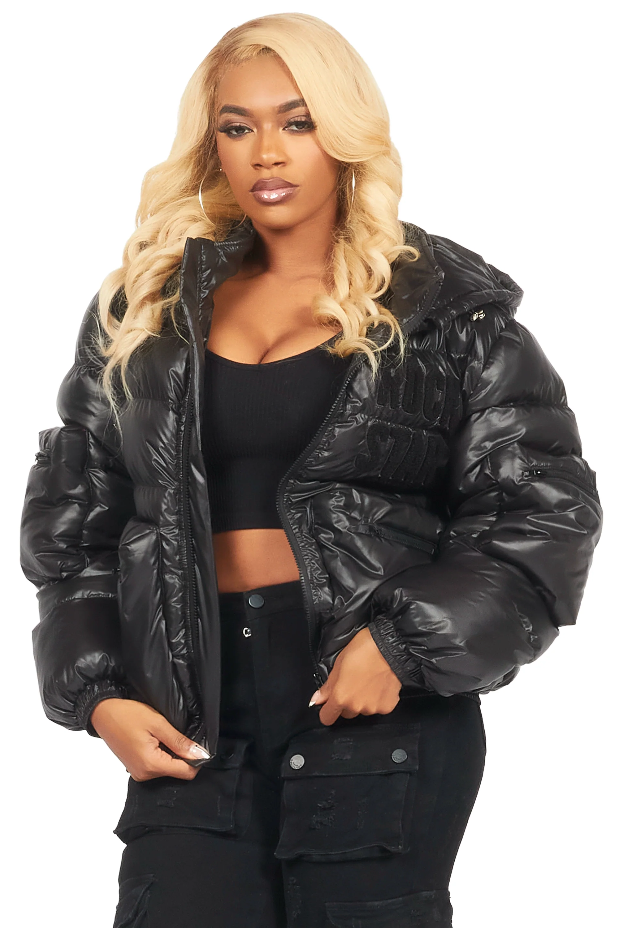 Keisha Black Cargo Puffer Jacket - Image 8