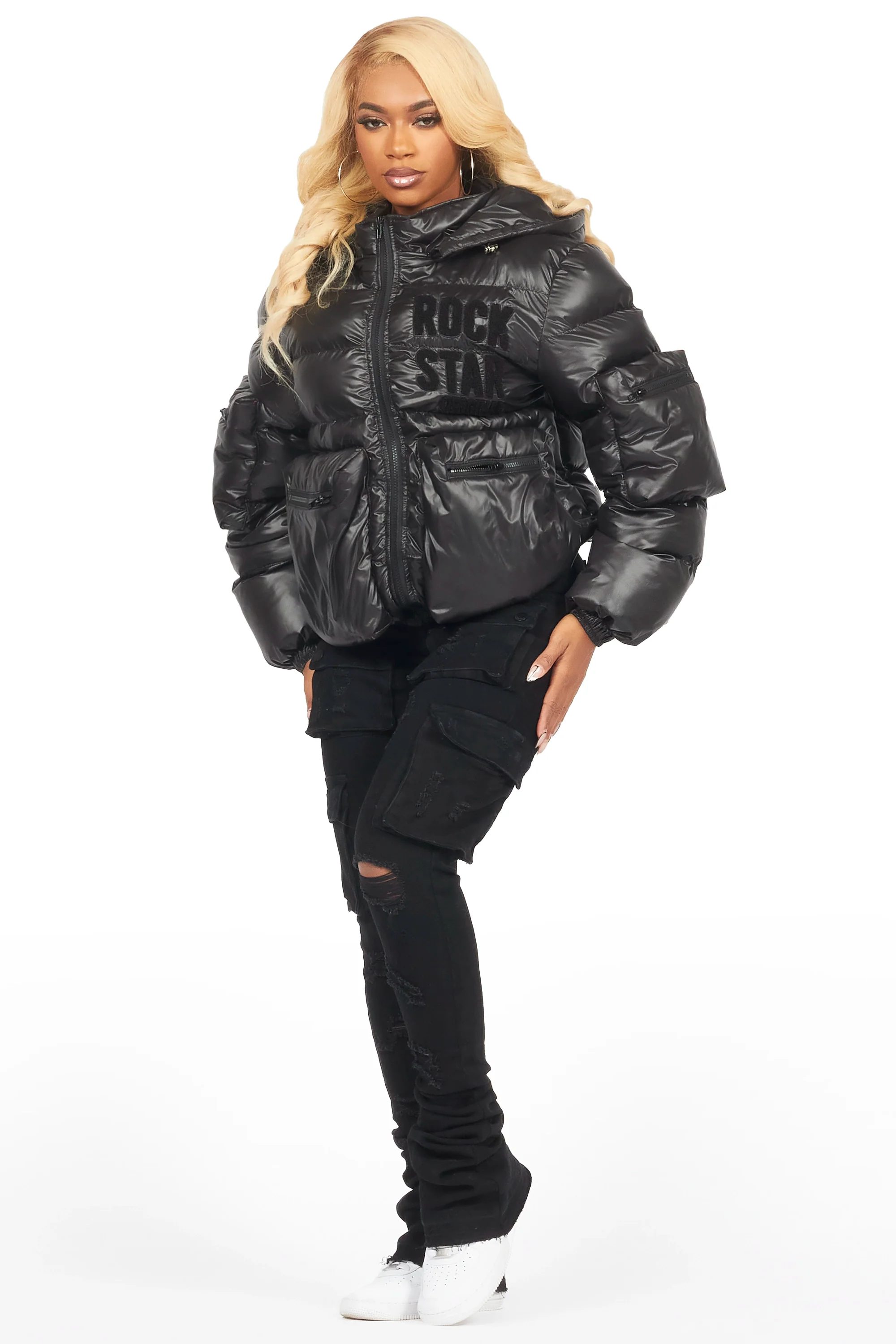 Keisha Black Cargo Puffer Jacket - Image 9