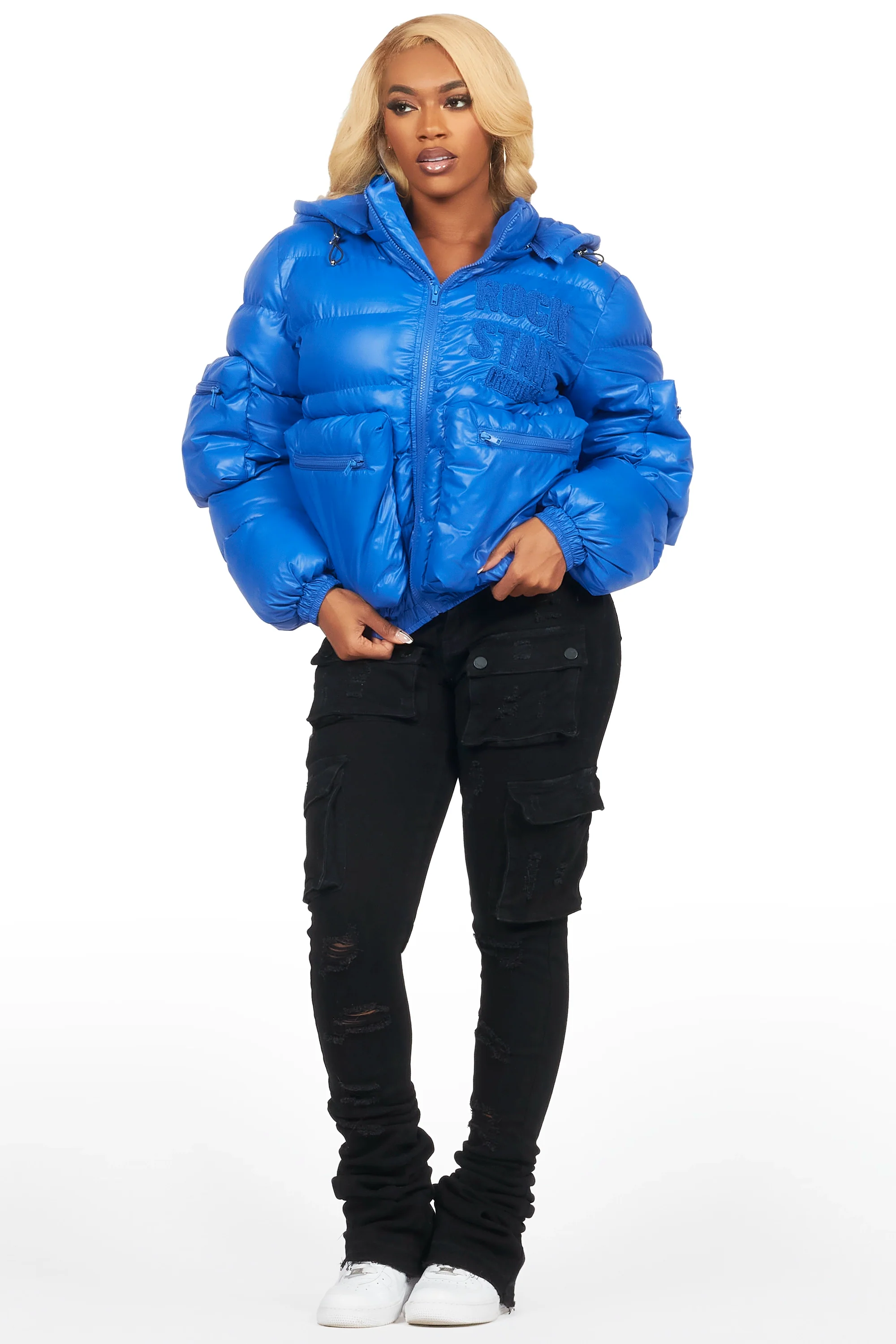 Keisha Royal Blue Cargo Puffer Jacket - Image 7