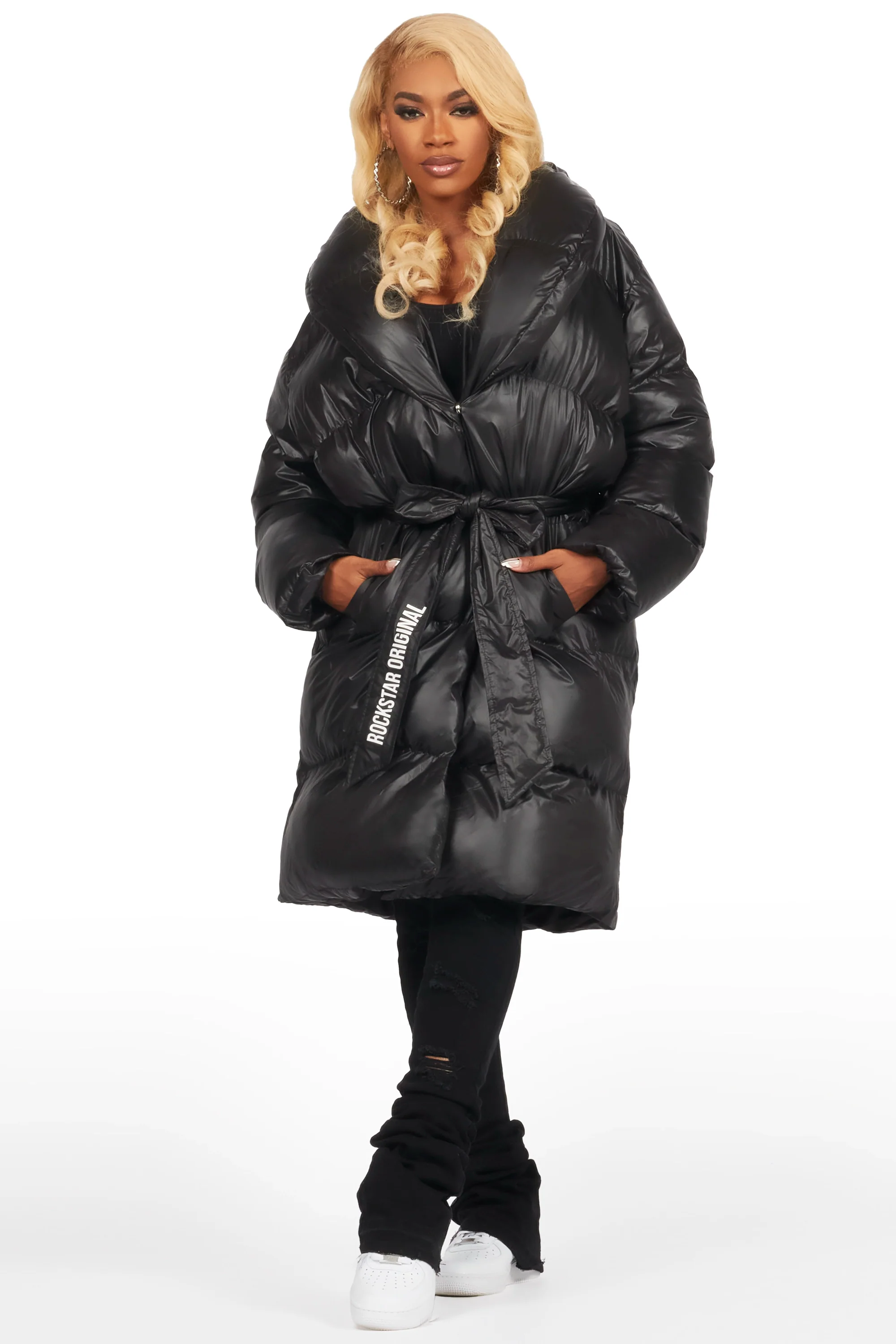 Sehrazat Black Long Wrap Puffer Jacket - Image 11