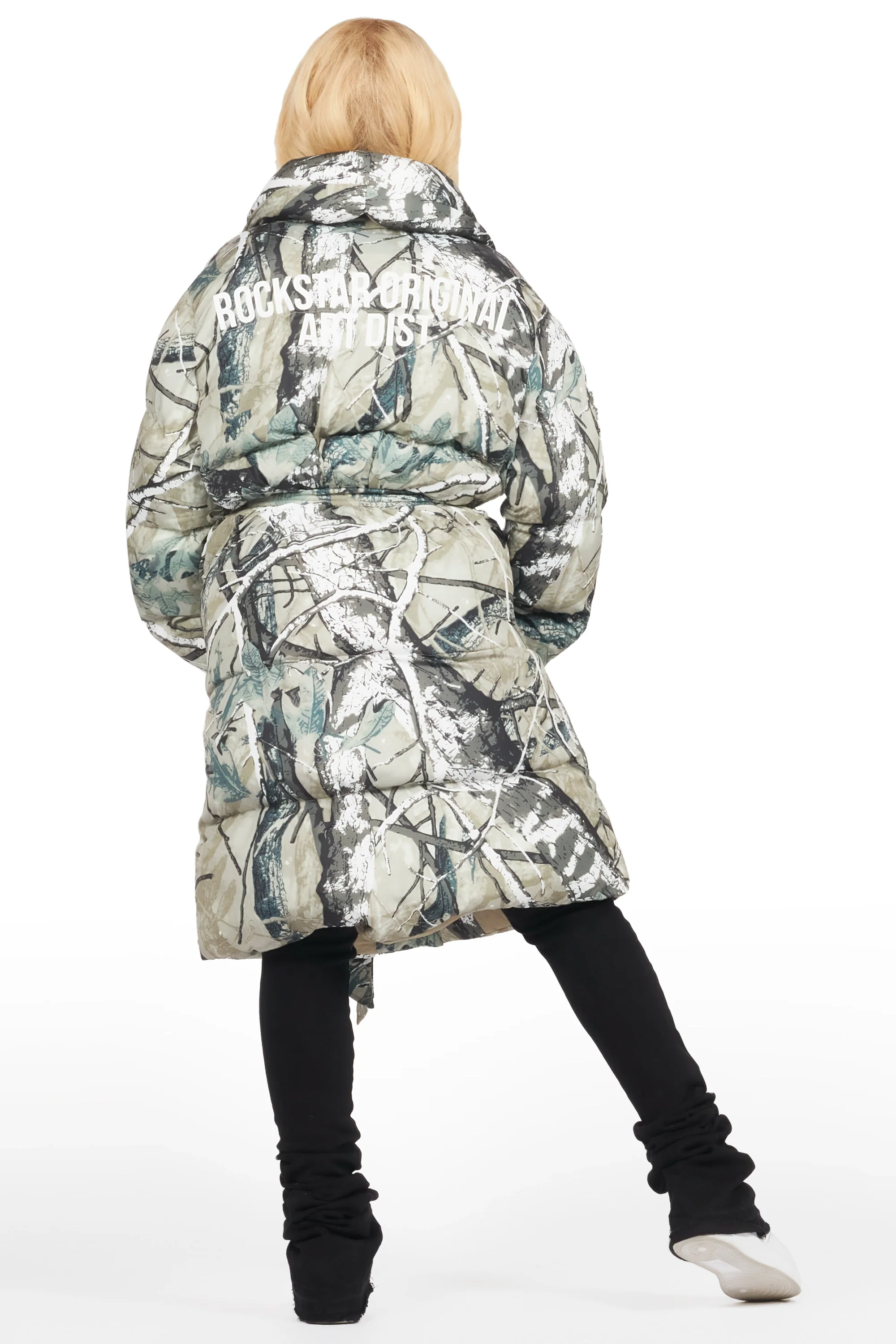 Sehrazat Tree Camo Long Wrap Puffer Jacket - Image 8