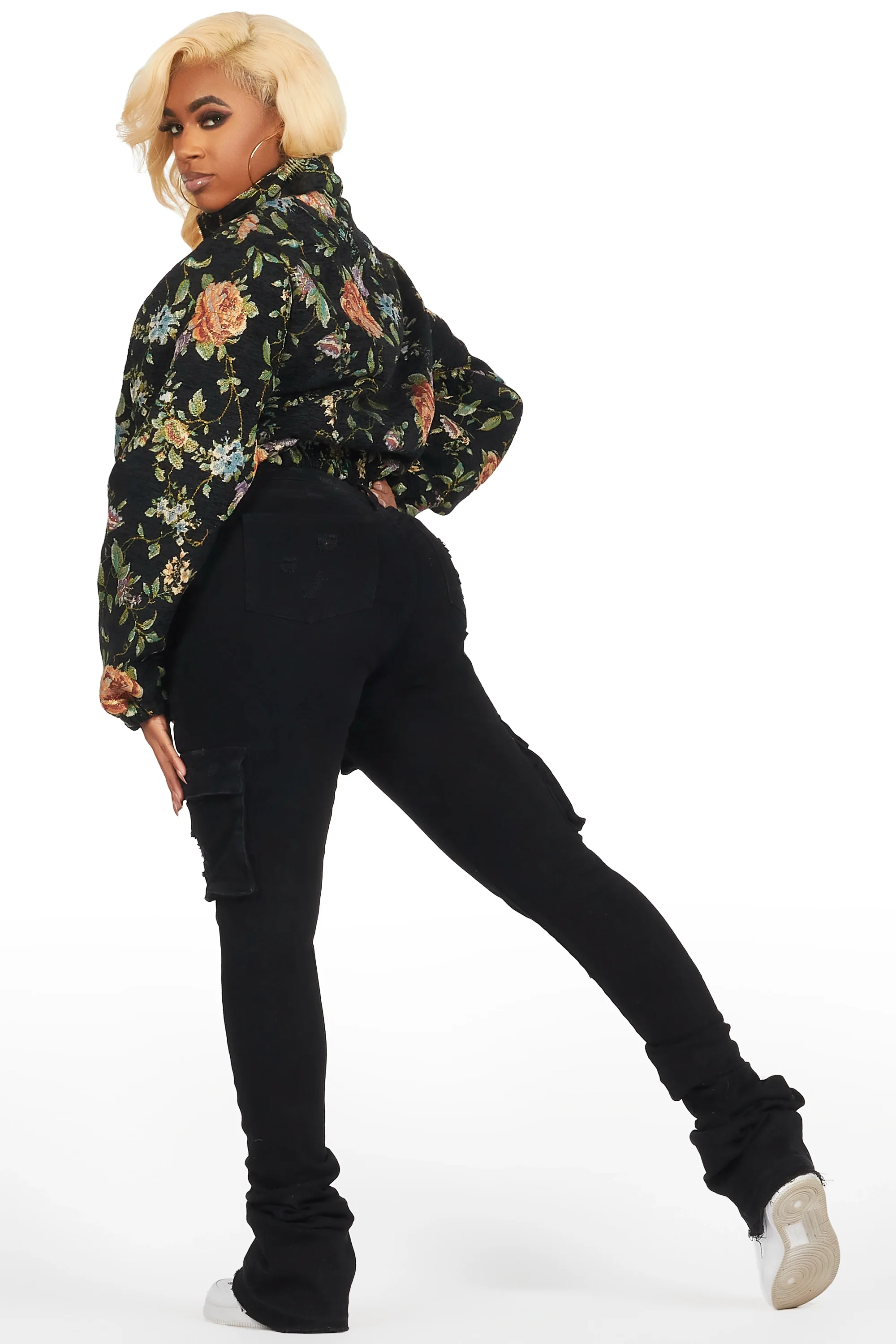 Marionna Black Tapestry Puffer Jacket - Image 14