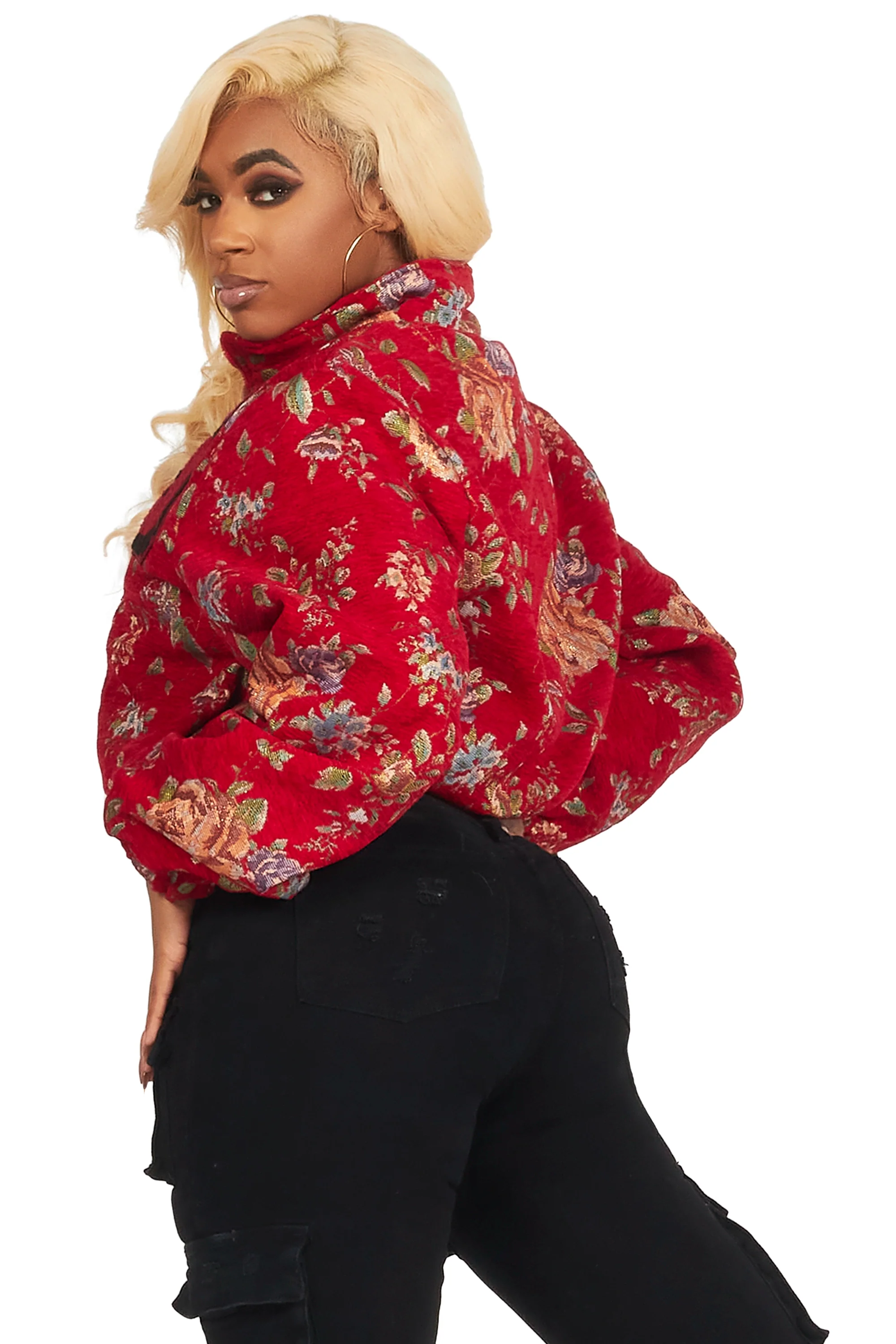 Marionna Red Tapestry Puffer Jacket - Image 11