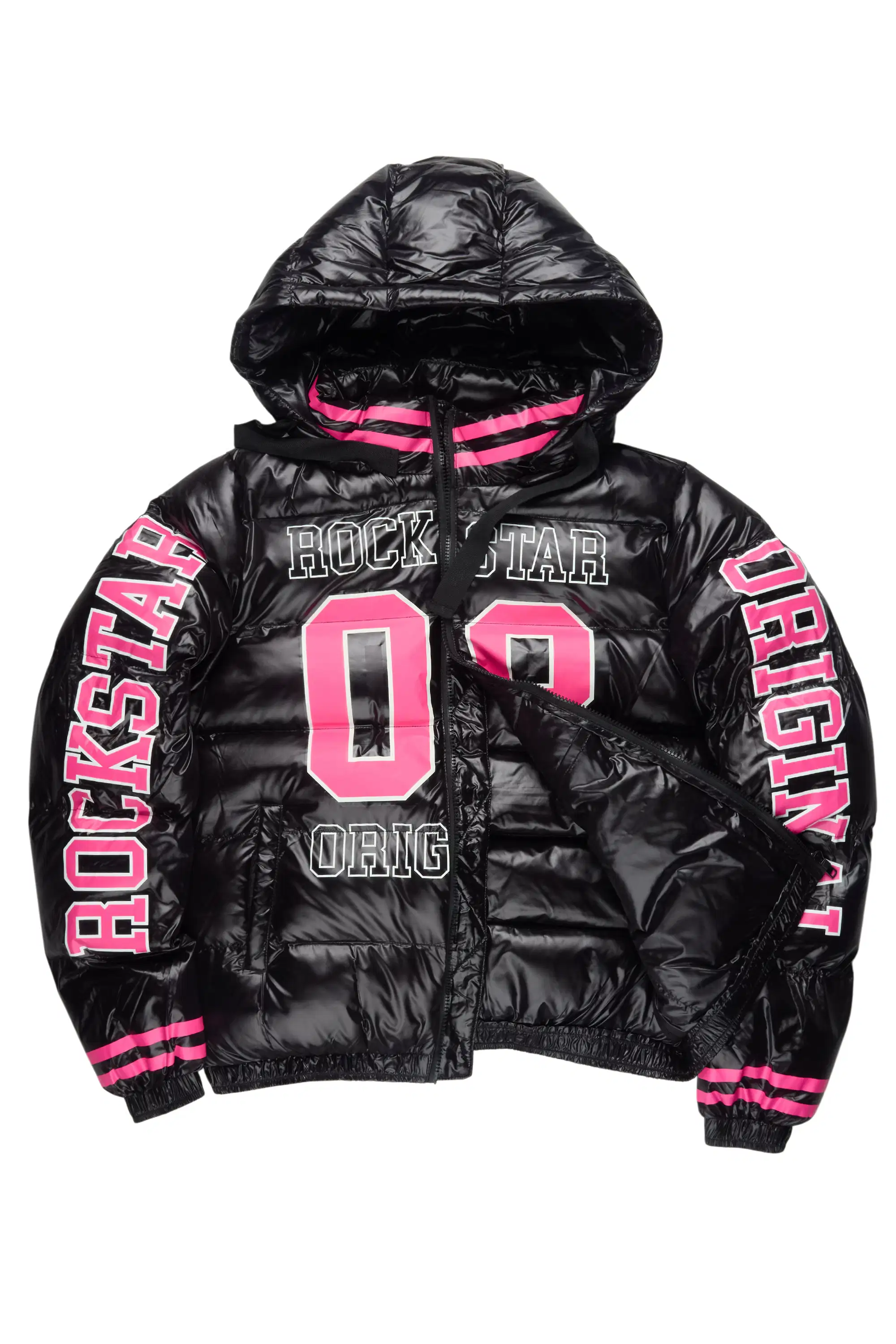 Kymberly Black/Pink Varsity Puffer Jacket - Image 2