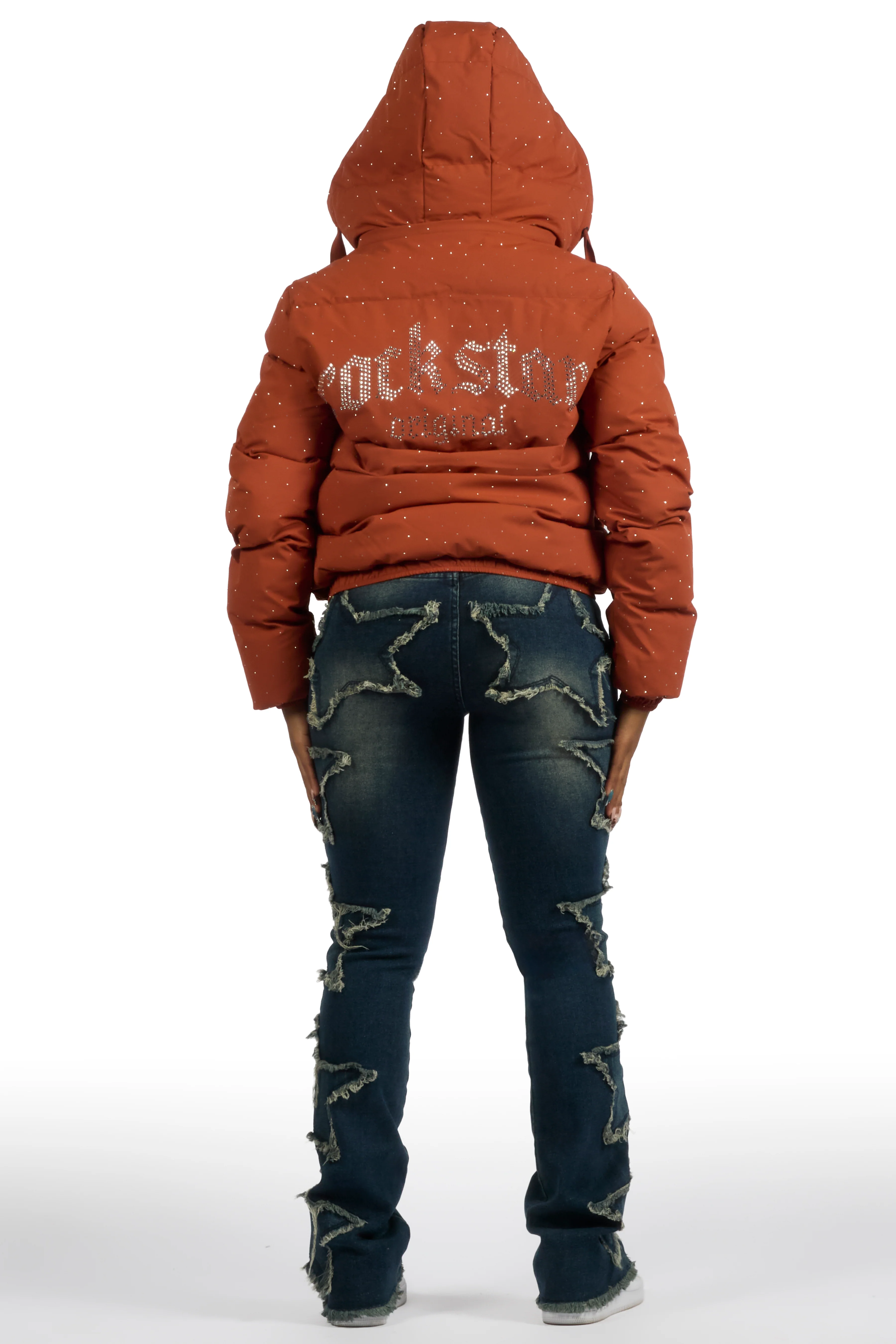 Onellia Mocha Rhinestone Puffer Jacket - Image 9