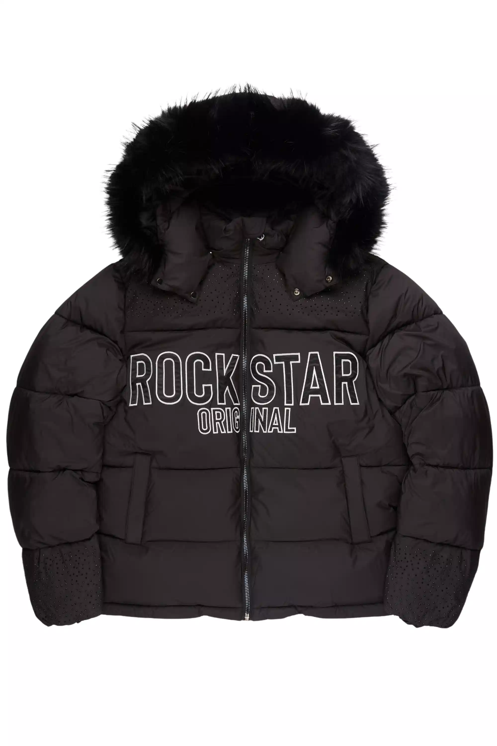Natia Black Oversized Rhinestone Puffer Jacket - Image 3