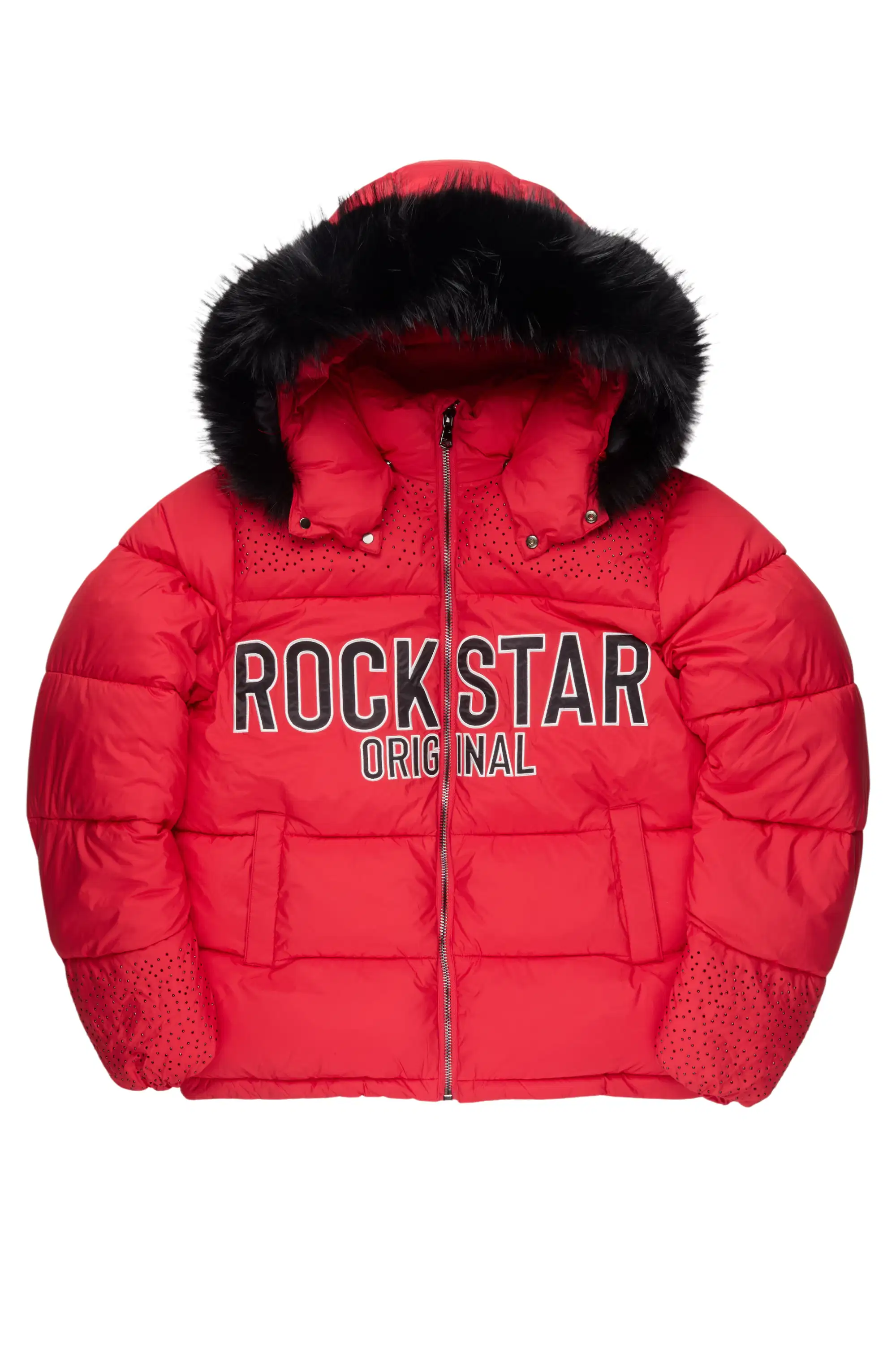 Natia Red Oversized Rhinestone Puffer Jacket - Image 5