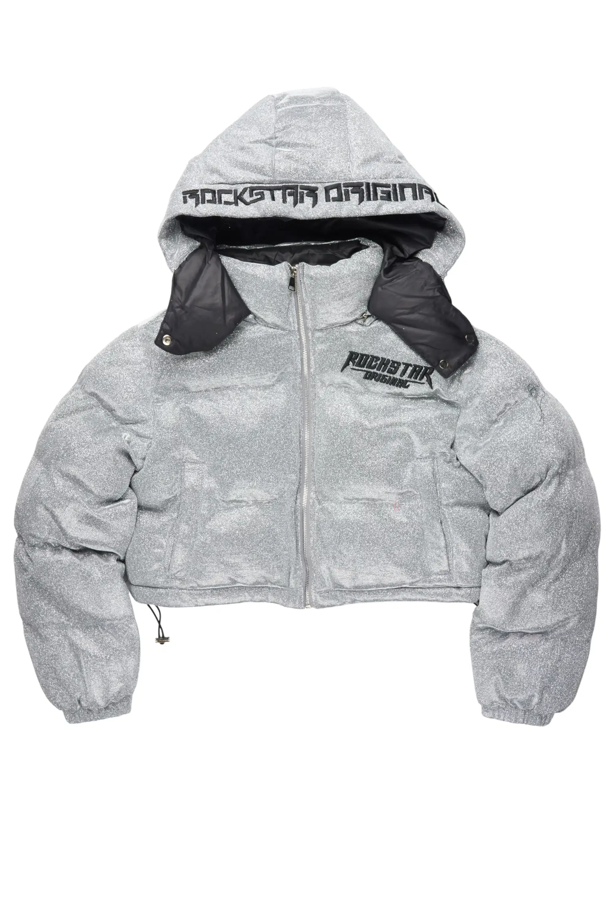 Meranda Silver Glitter Puffer Jacket - Image 3