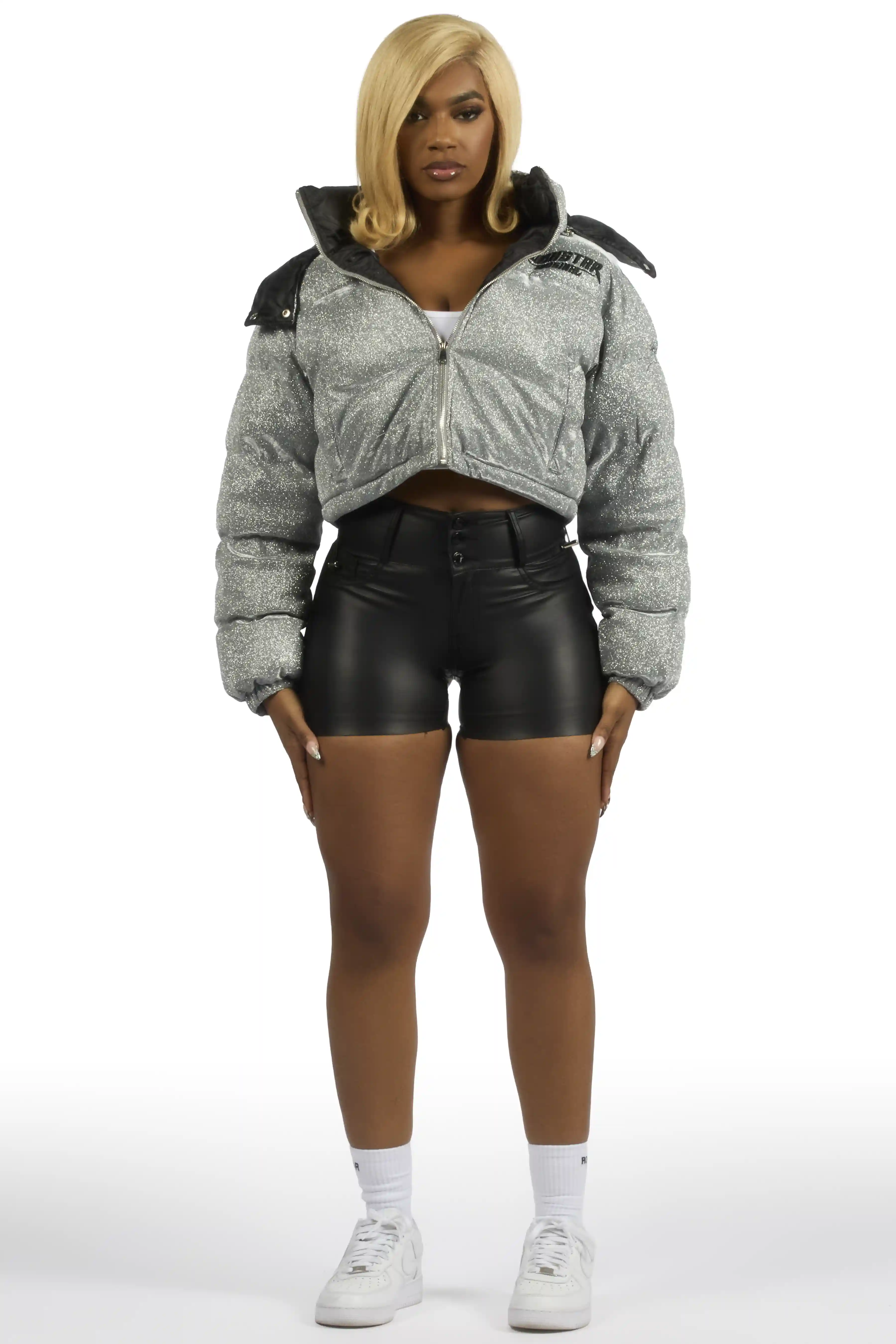 Meranda Silver Glitter Puffer Jacket - Image 4