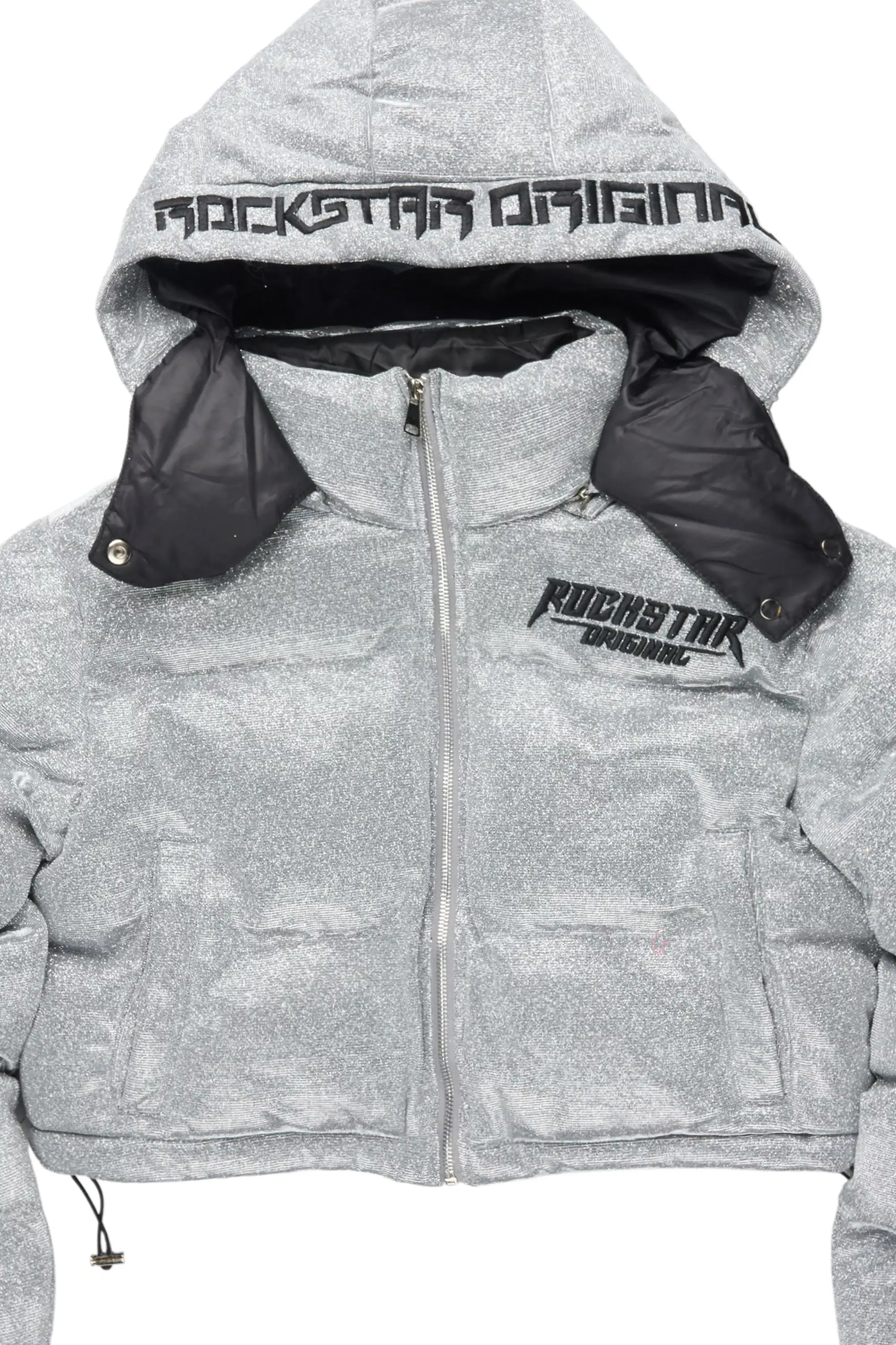 Meranda Silver Glitter Puffer Jacket - Image 6