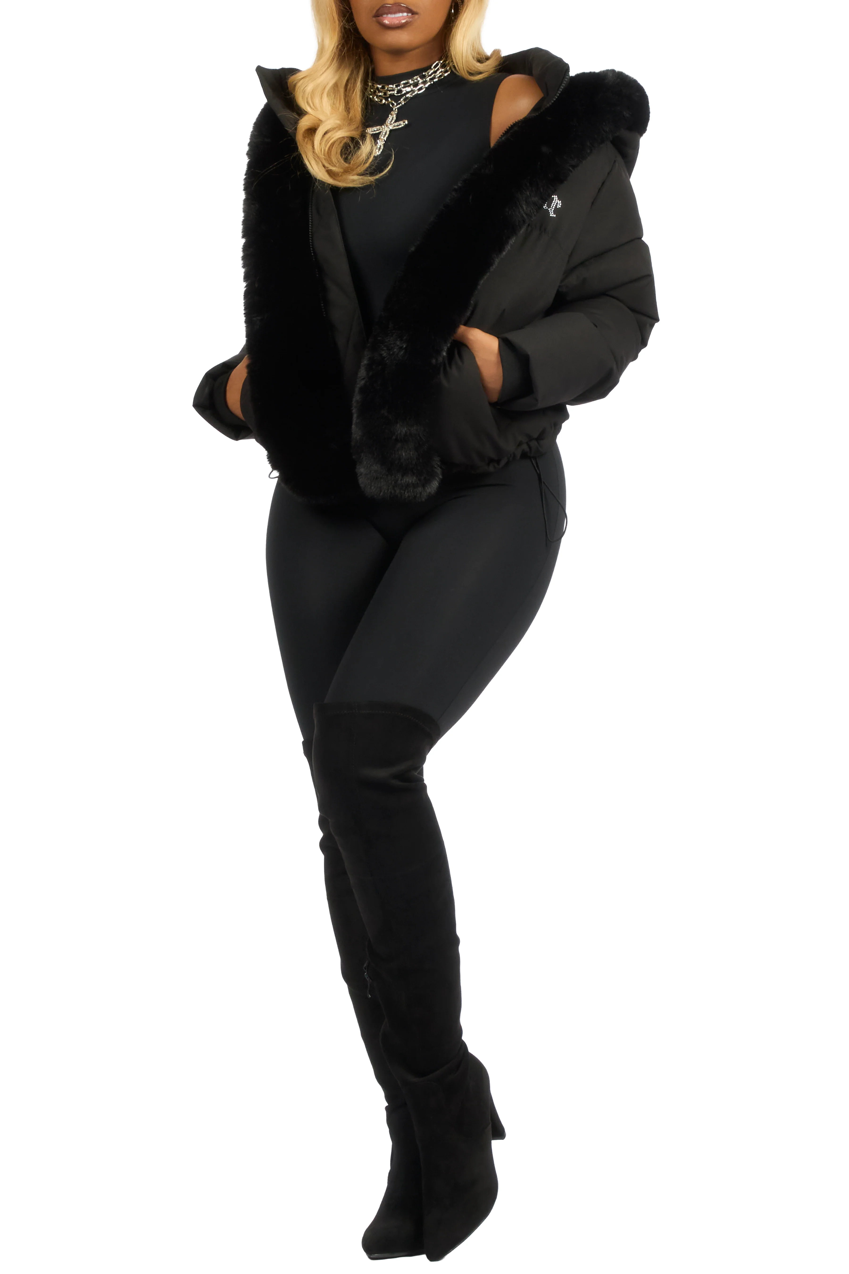 Dontaisha Black Puffer Jacket With Fur Trim - Image 10