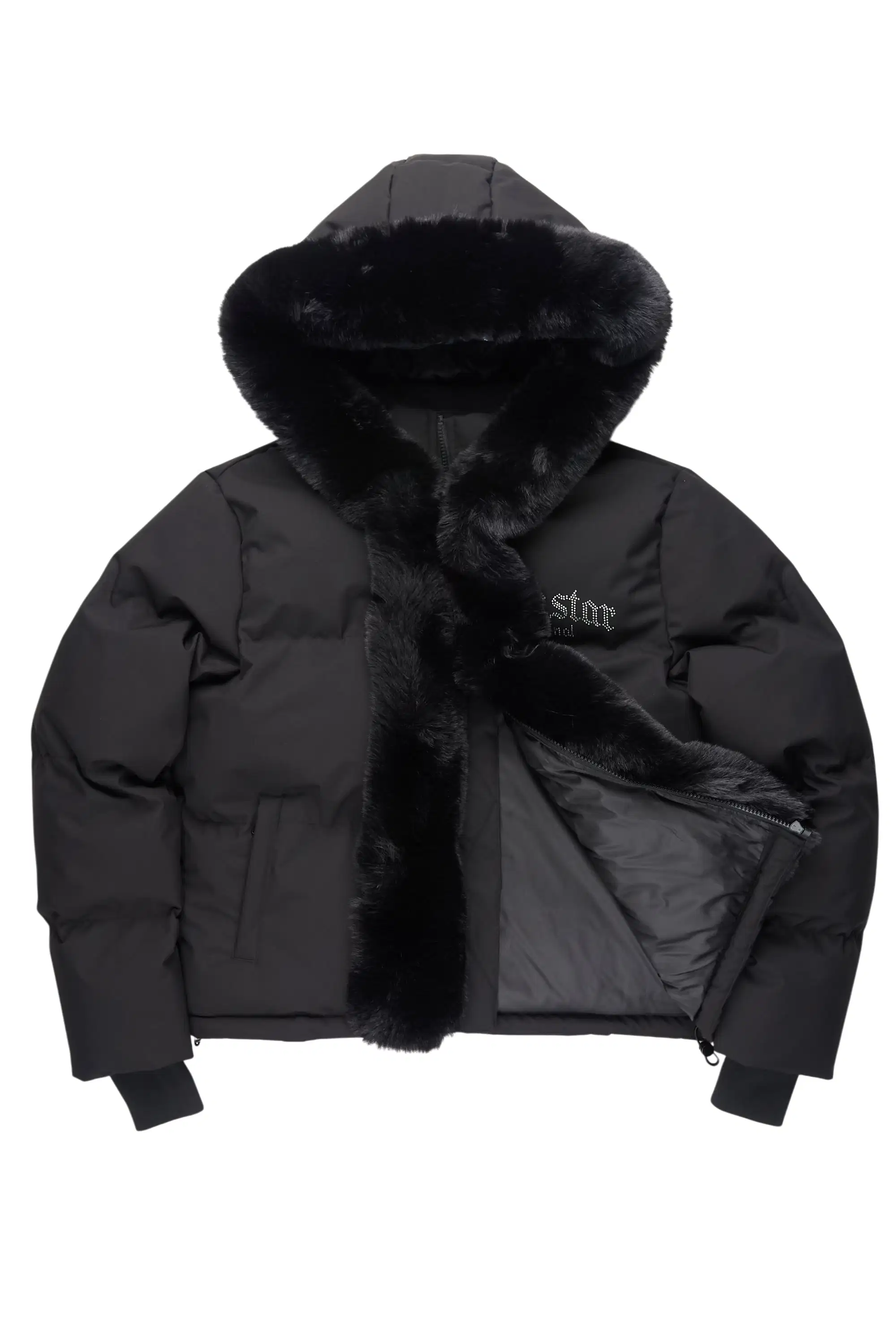 Dontaisha Black Puffer Jacket With Fur Trim - Image 3