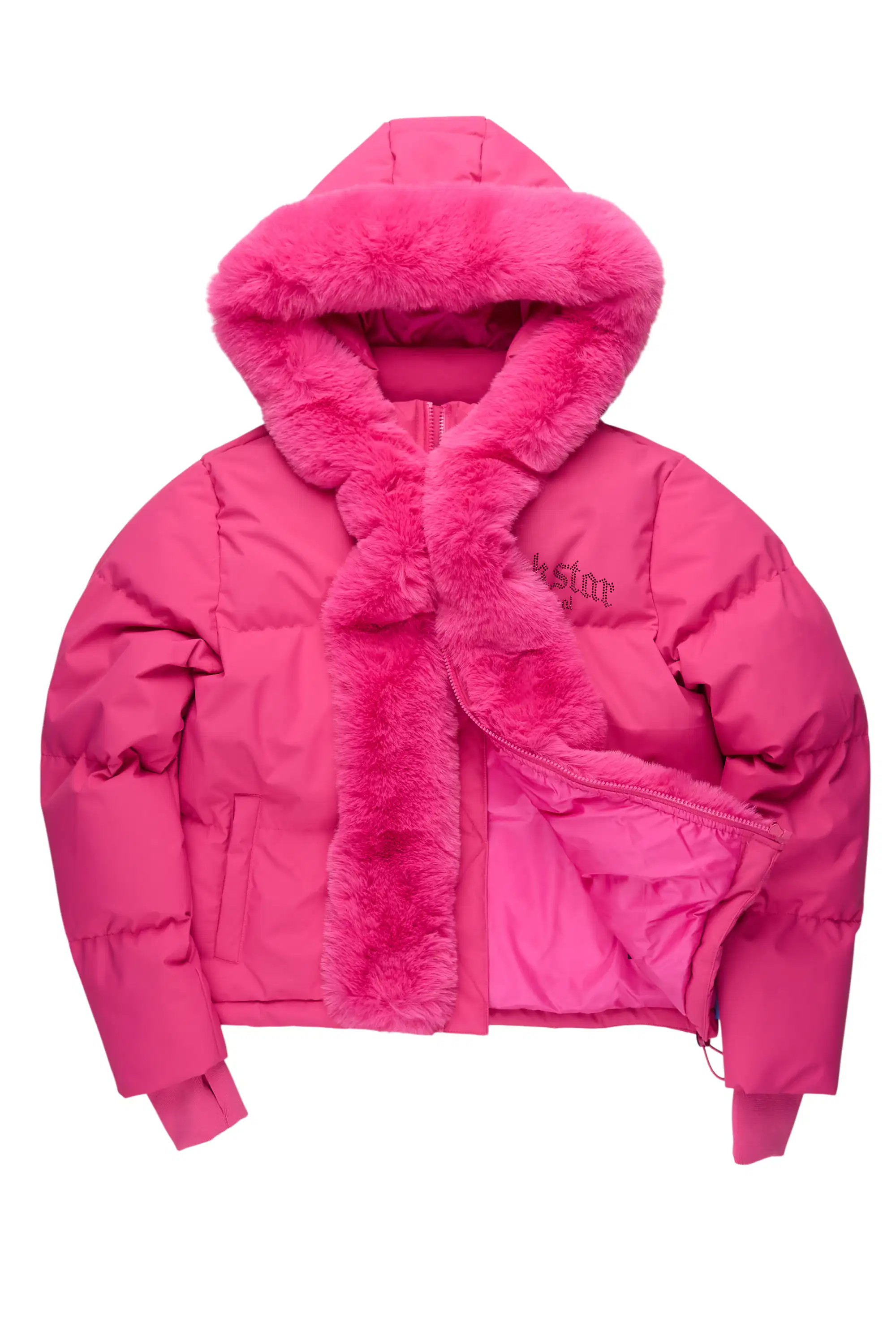 Dontaisha Hot Pink Puffer Jacket With Fur Trim - Image 3