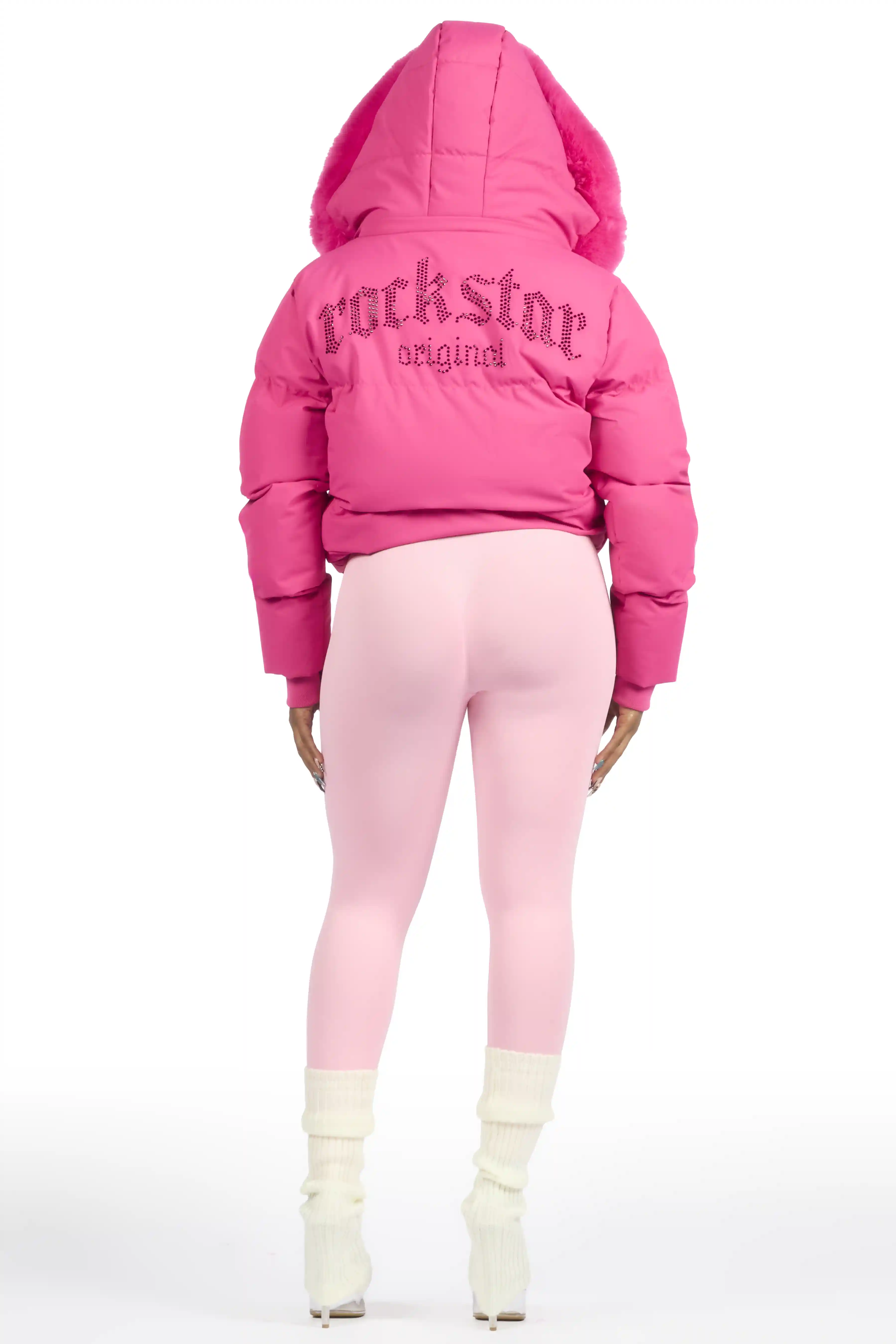 Dontaisha Hot Pink Puffer Jacket With Fur Trim - Image 8