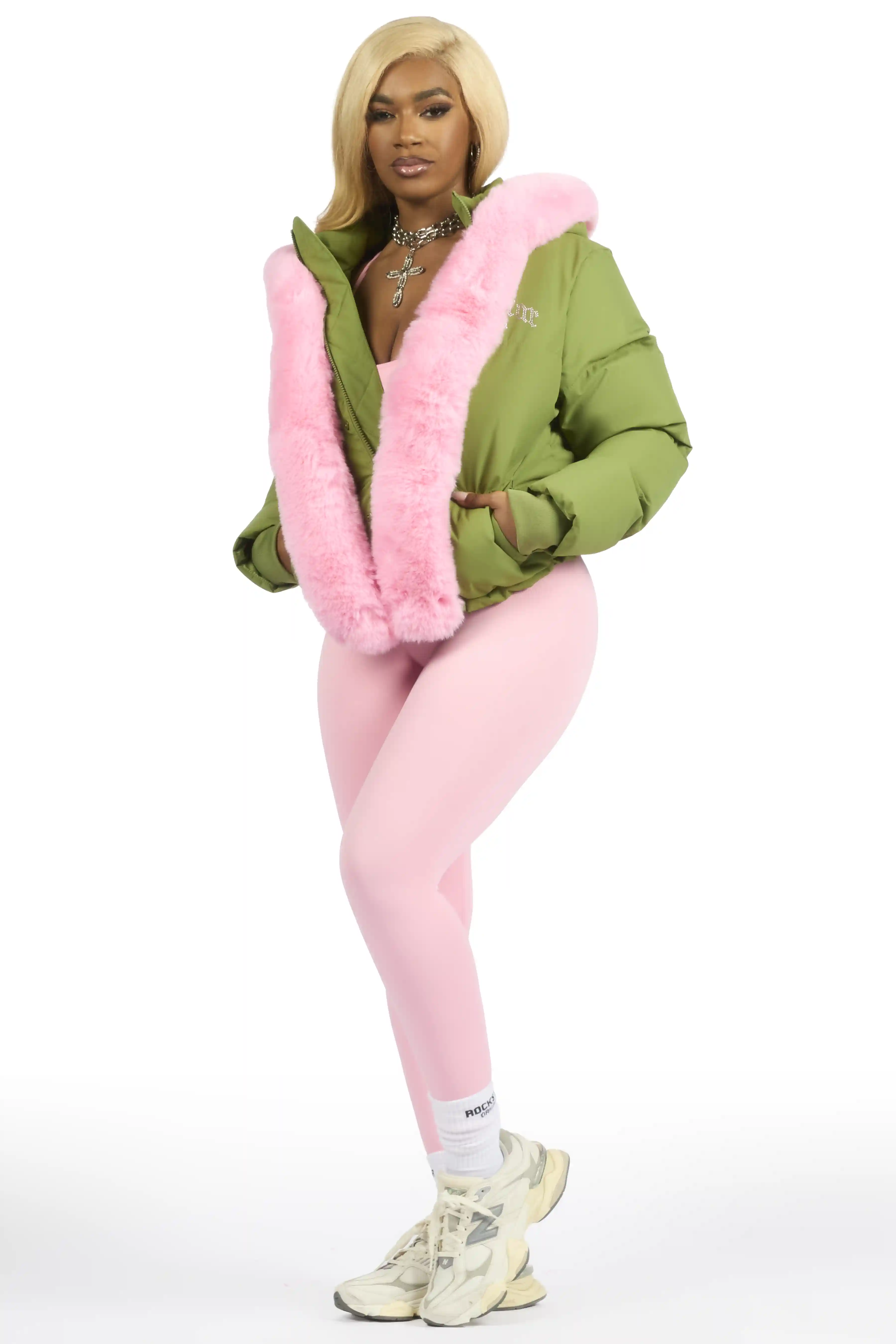 Dontaisha Olive Puffer Jacket With Fur Trim - Image 8