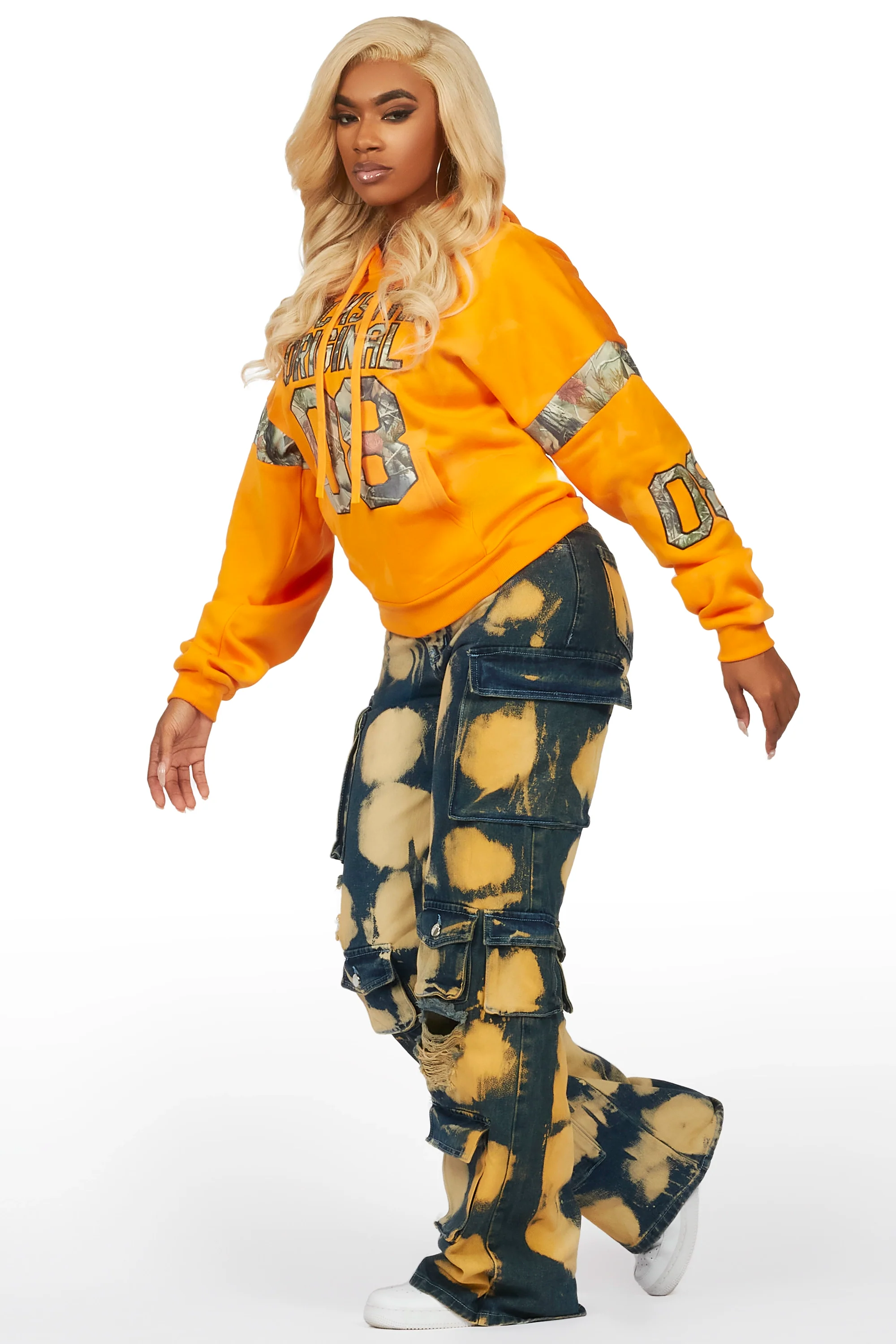 Damaria Orange/Blue Hoodie & Jean Set - Image 3