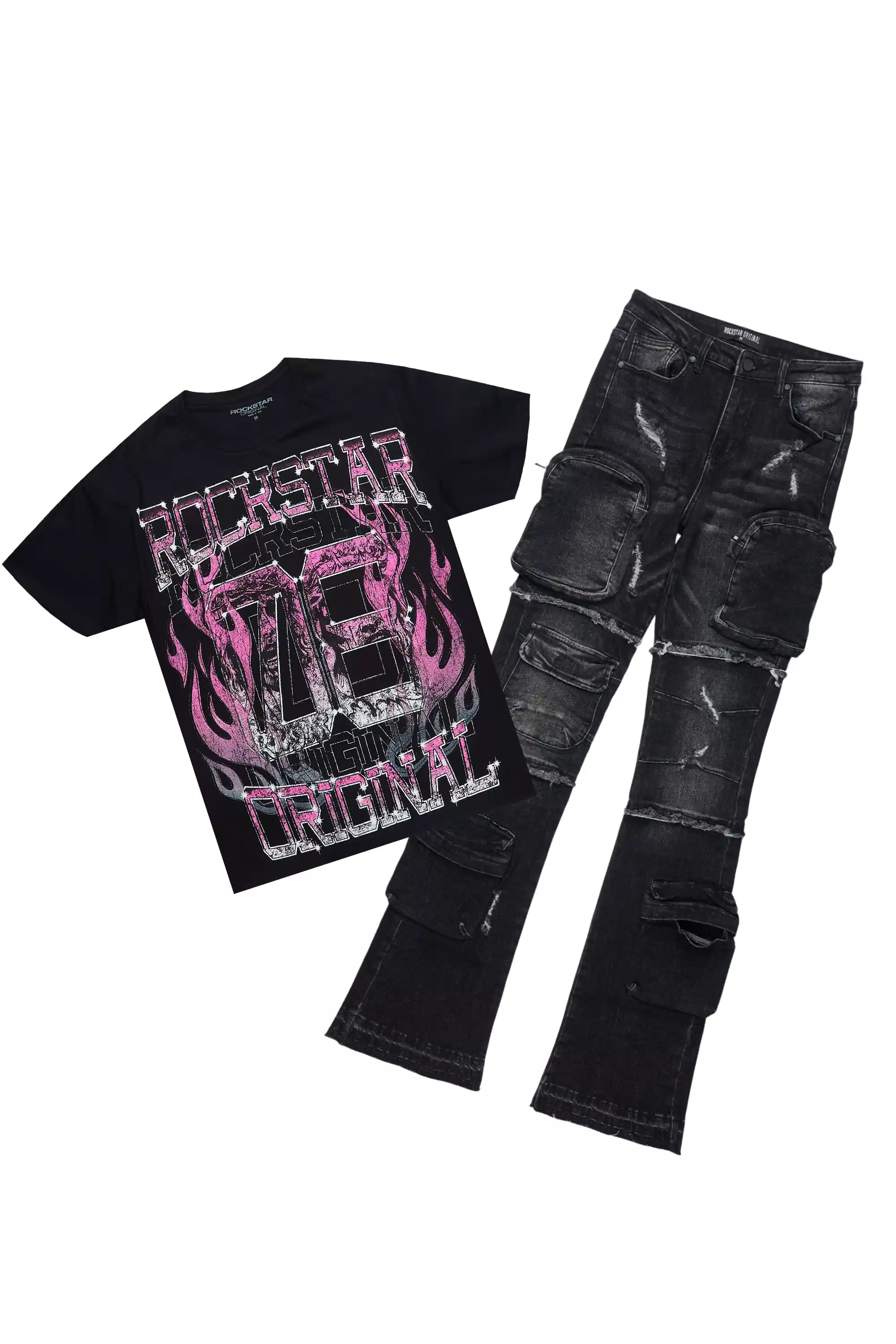 Keria Black Tee & Toniesha Dark Grey Jean Set - Image 2