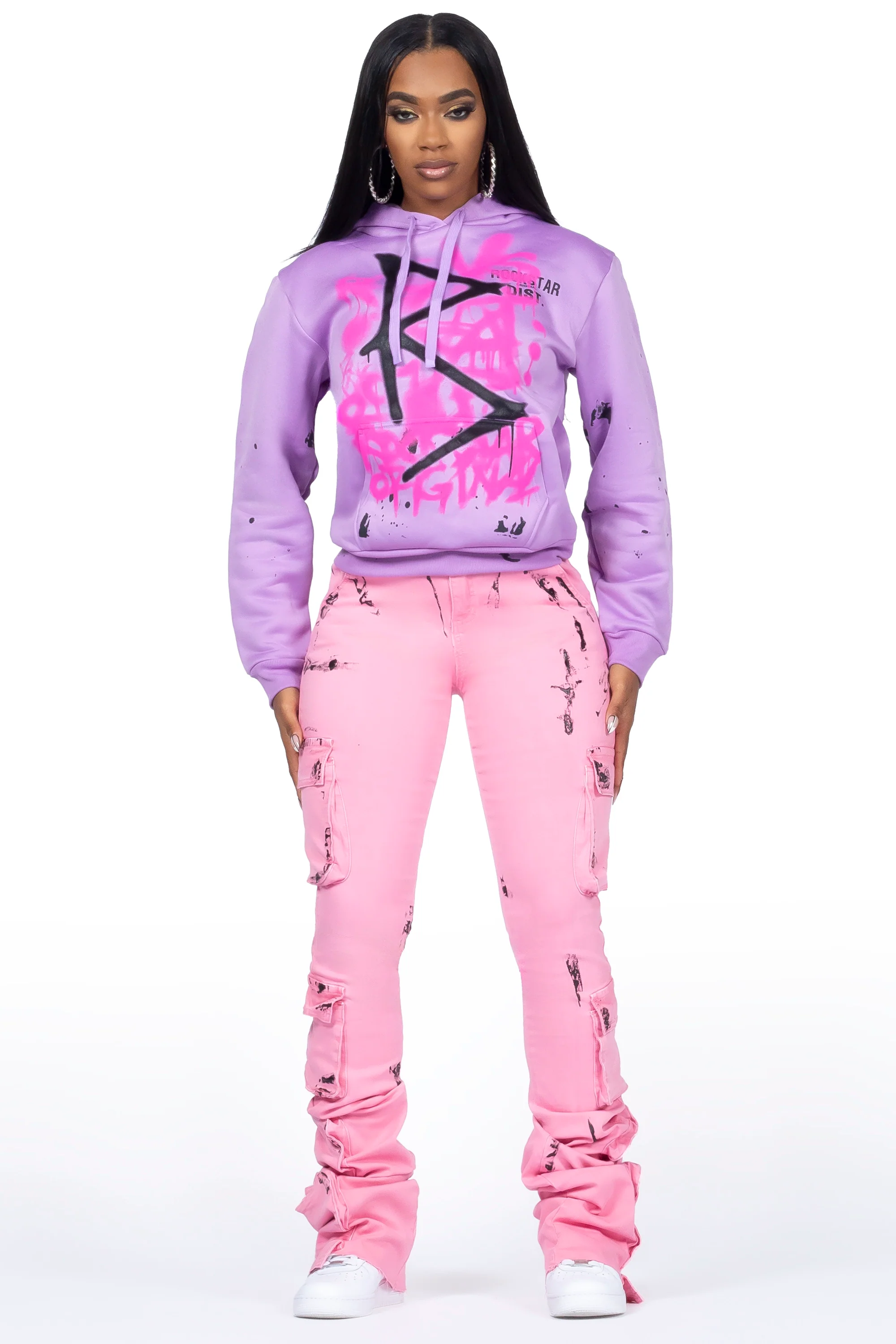 Deandra Lavender/Pink Hoodie/Super Stacked Jean Set - Image 4