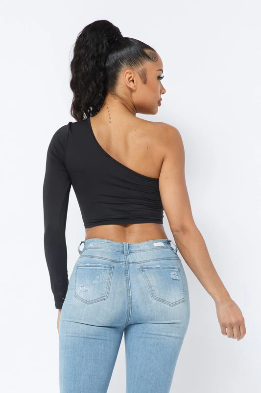 Terrica Black One Shoulder Long Sleeve Top - Image 6