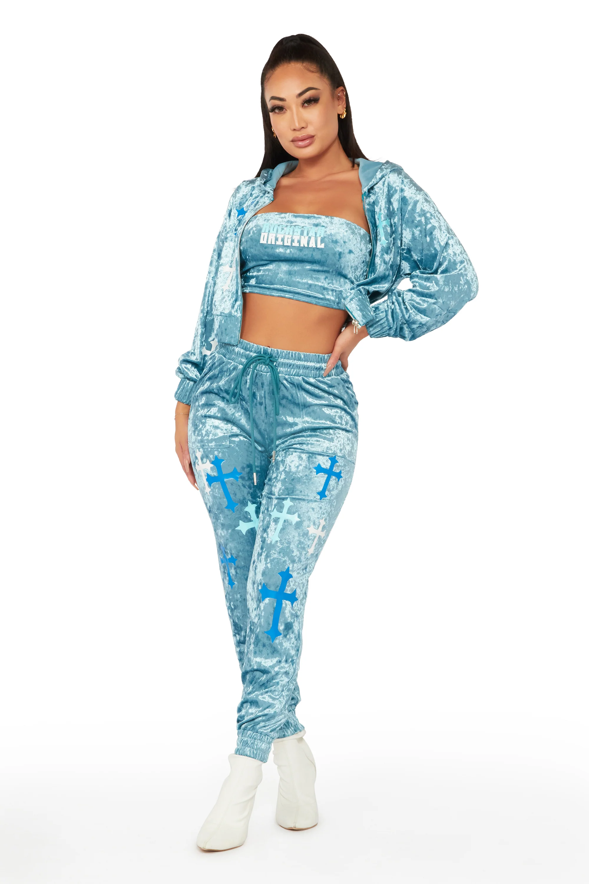 Double Dutch Teal 3 Piece Velour Trackset - Image 3
