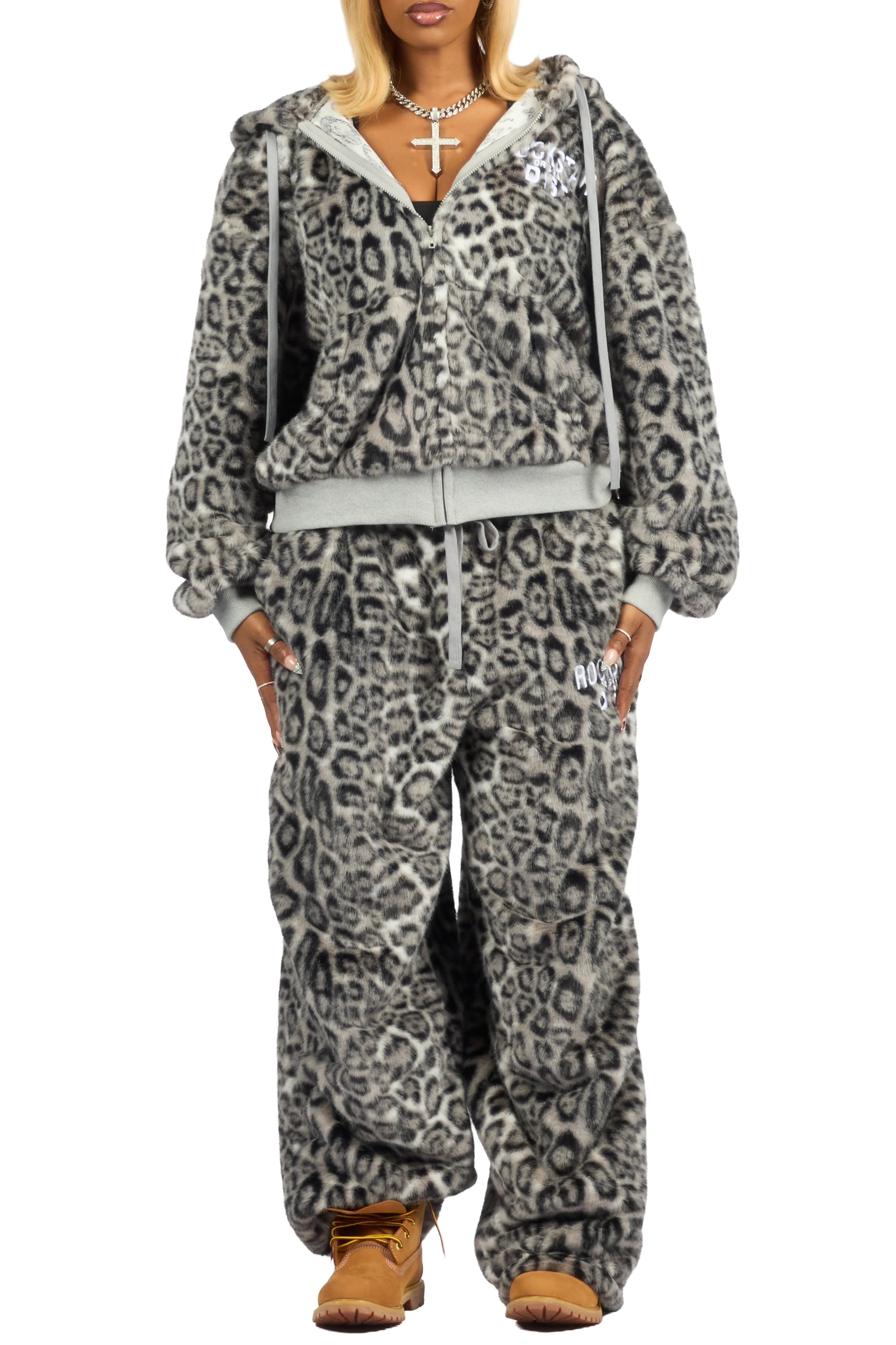 Lanika Grey Cheetah Fur Baggy Fit Track Set - Image 13