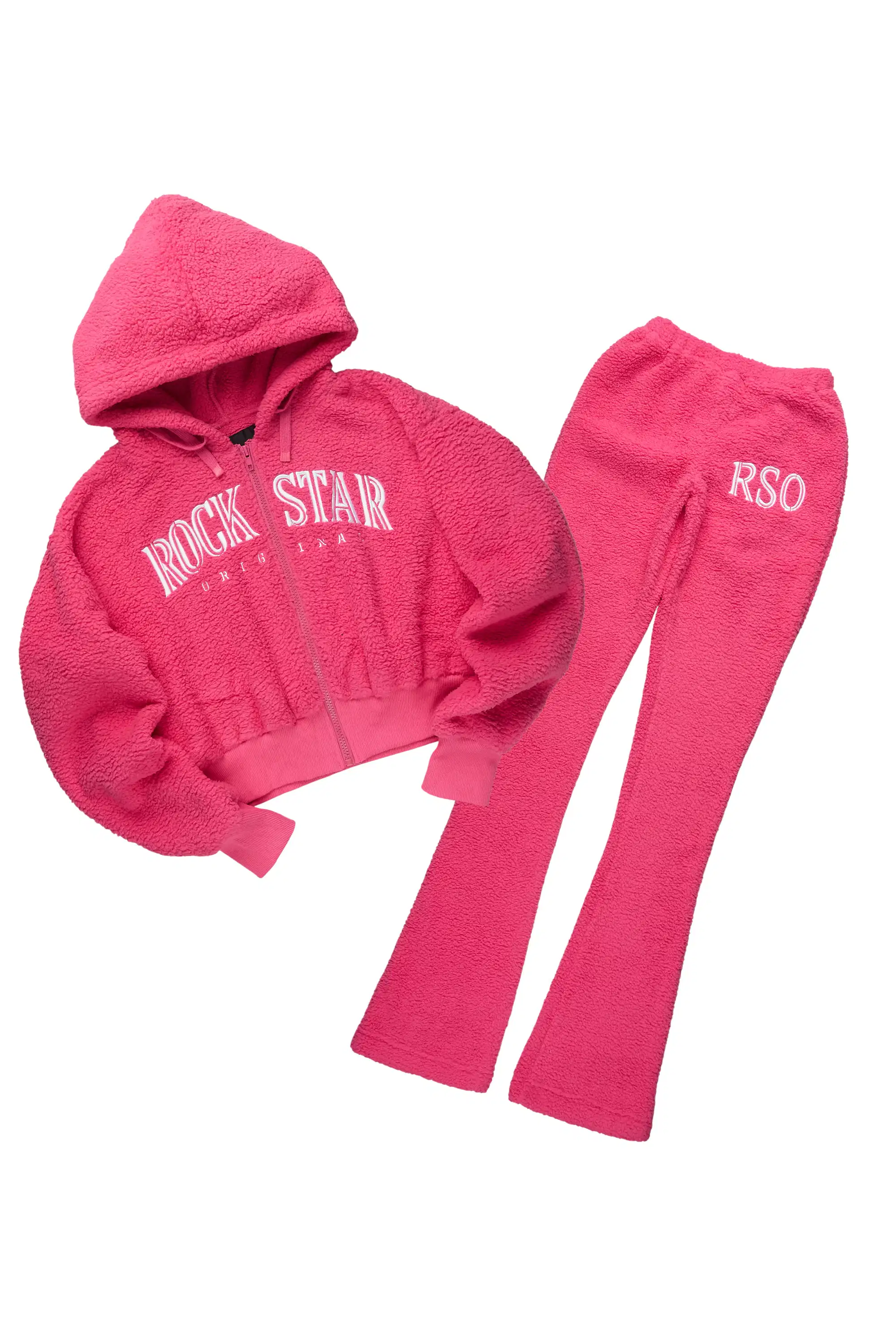 Krystiana Hot Pink Sherpa Zip Up Stacked Track Set - Image 2