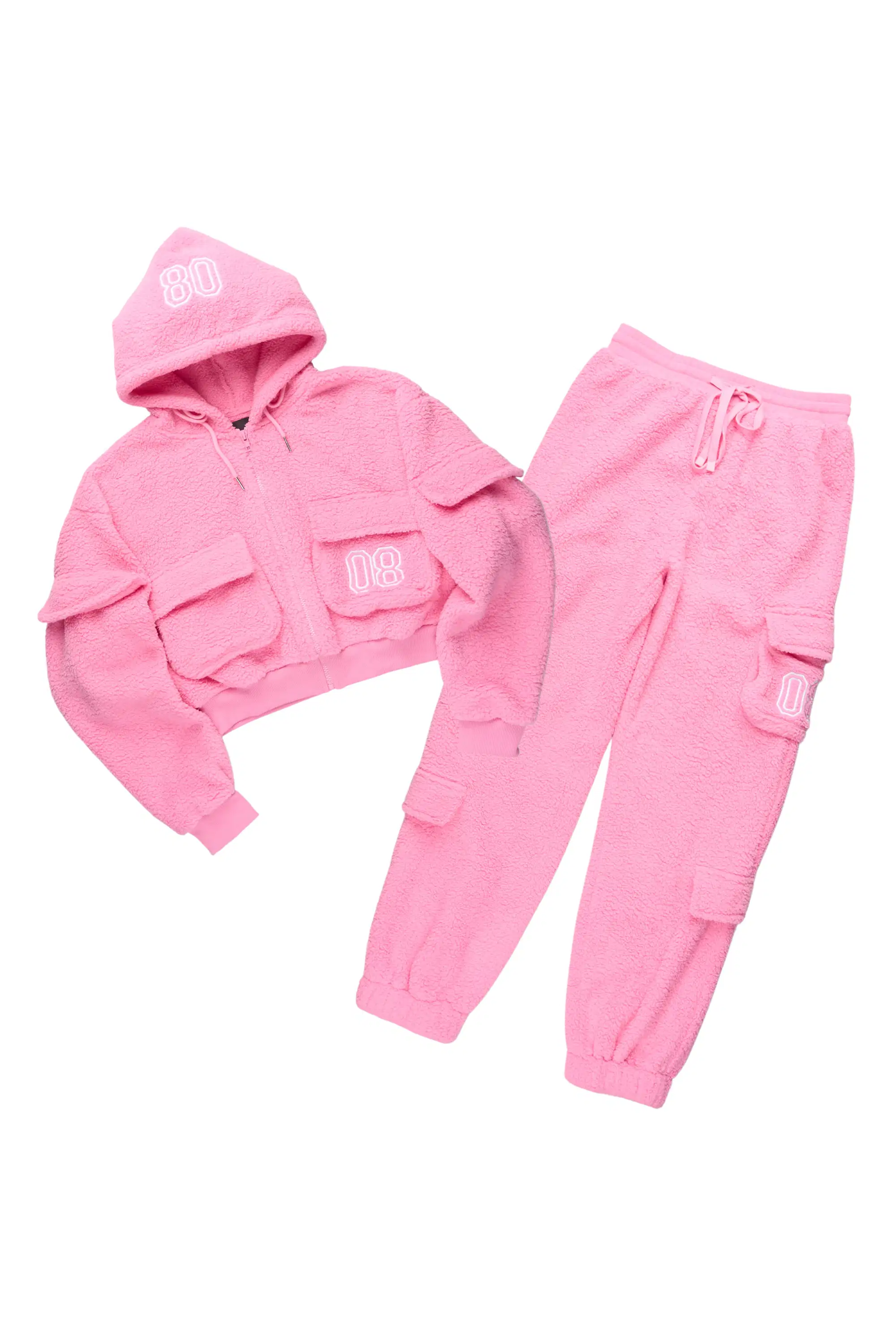 Renea Pink Sherpa Cargo Baggy Fit Track Set - Image 2