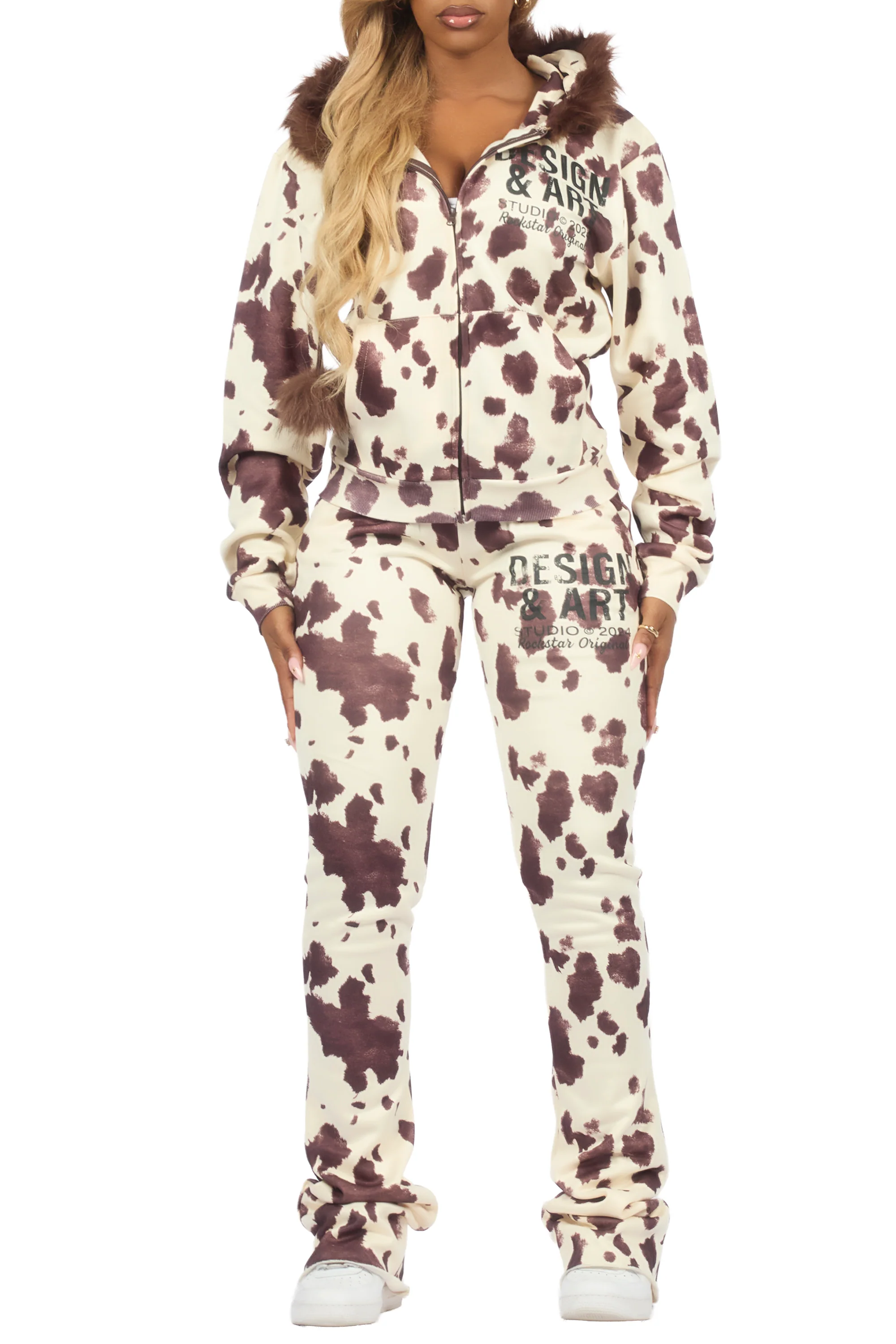 Benita Cow Print Super Stacked Trackset - Image 6