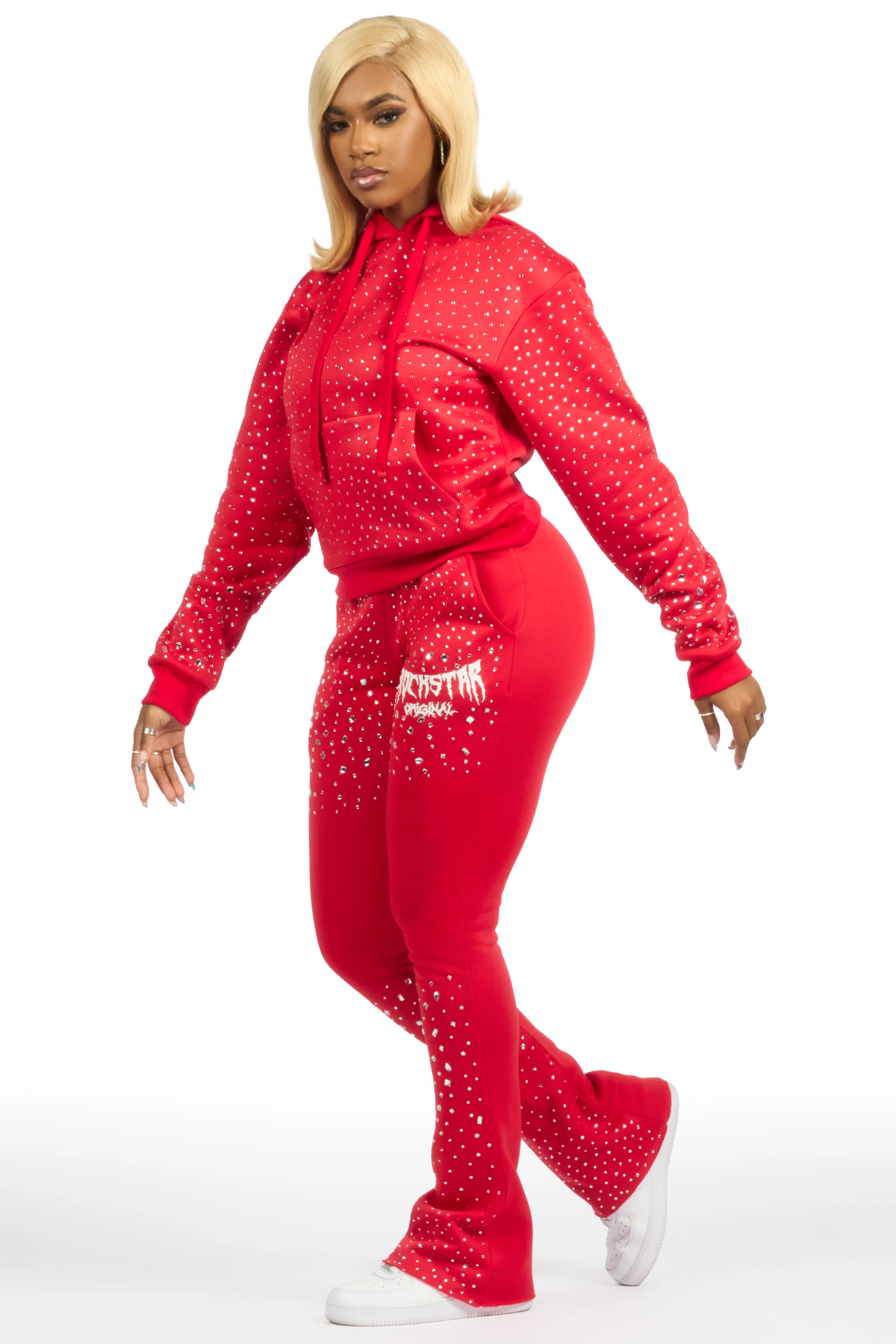 Porsha Red Rhinestone Stacked Track Set - Image 9