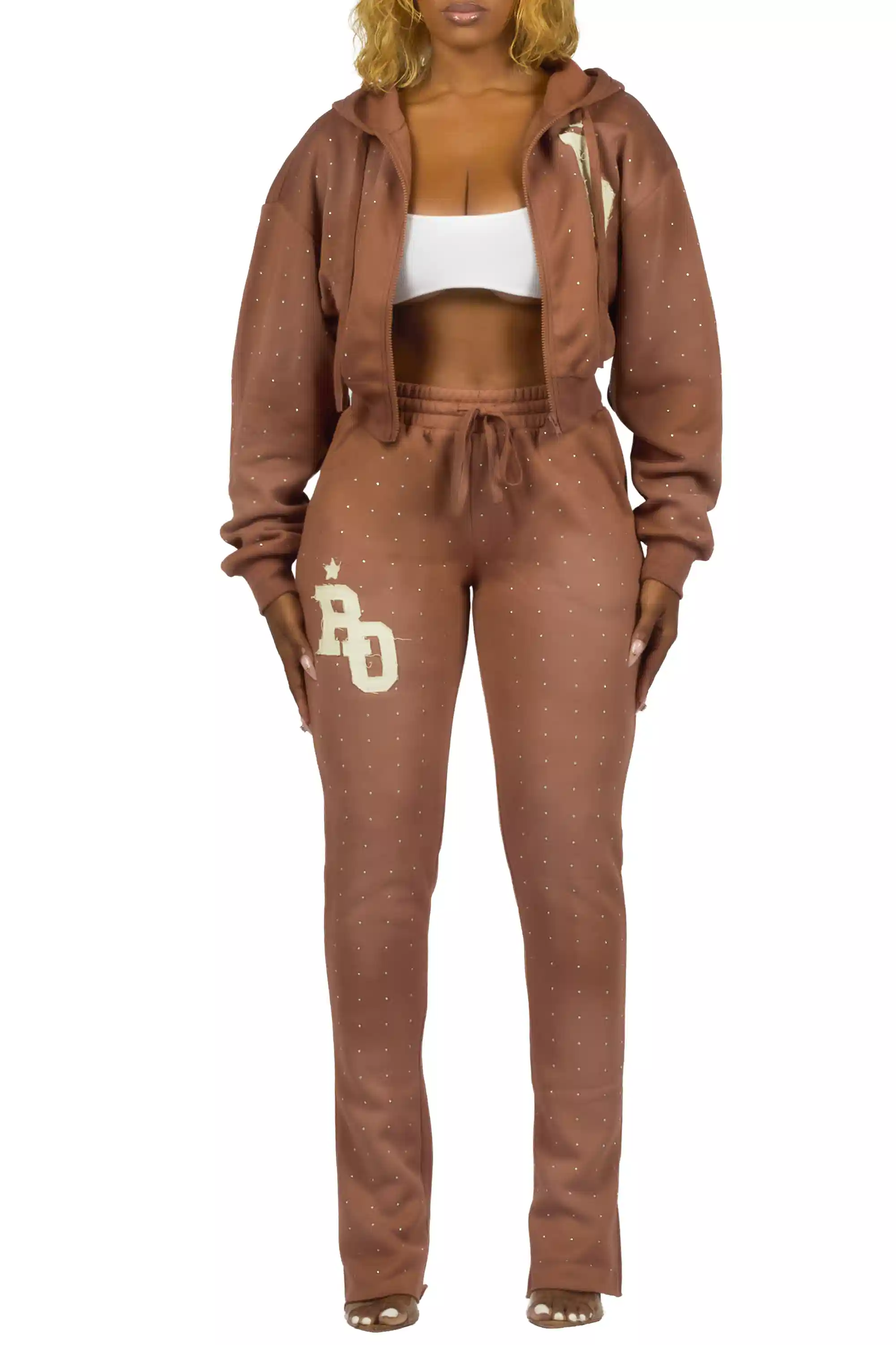 Tyona Mocha Rhinestone Stacked Flare Track Set - Image 10