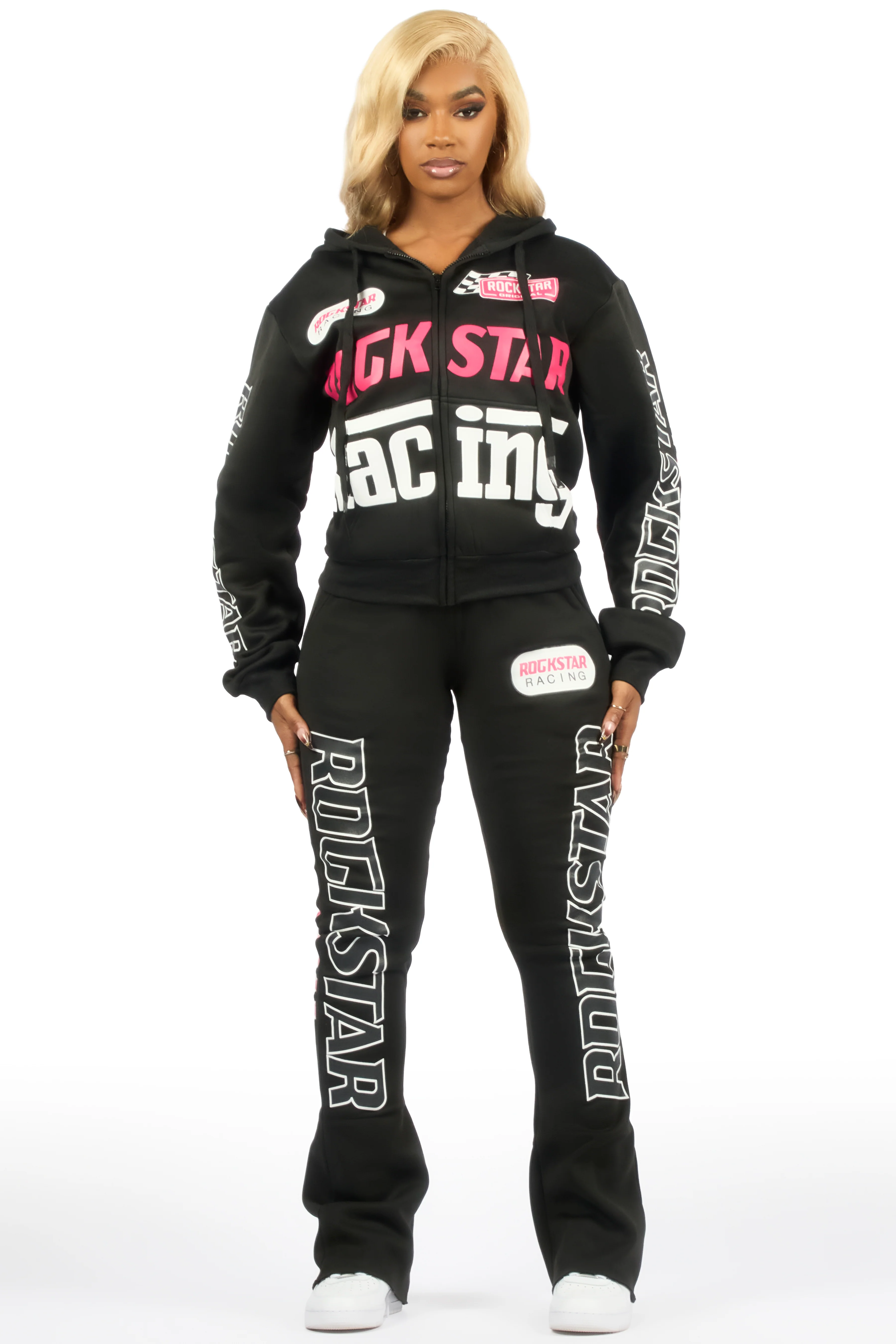 Tarie Black Zip Up Super Stacked Track Set
