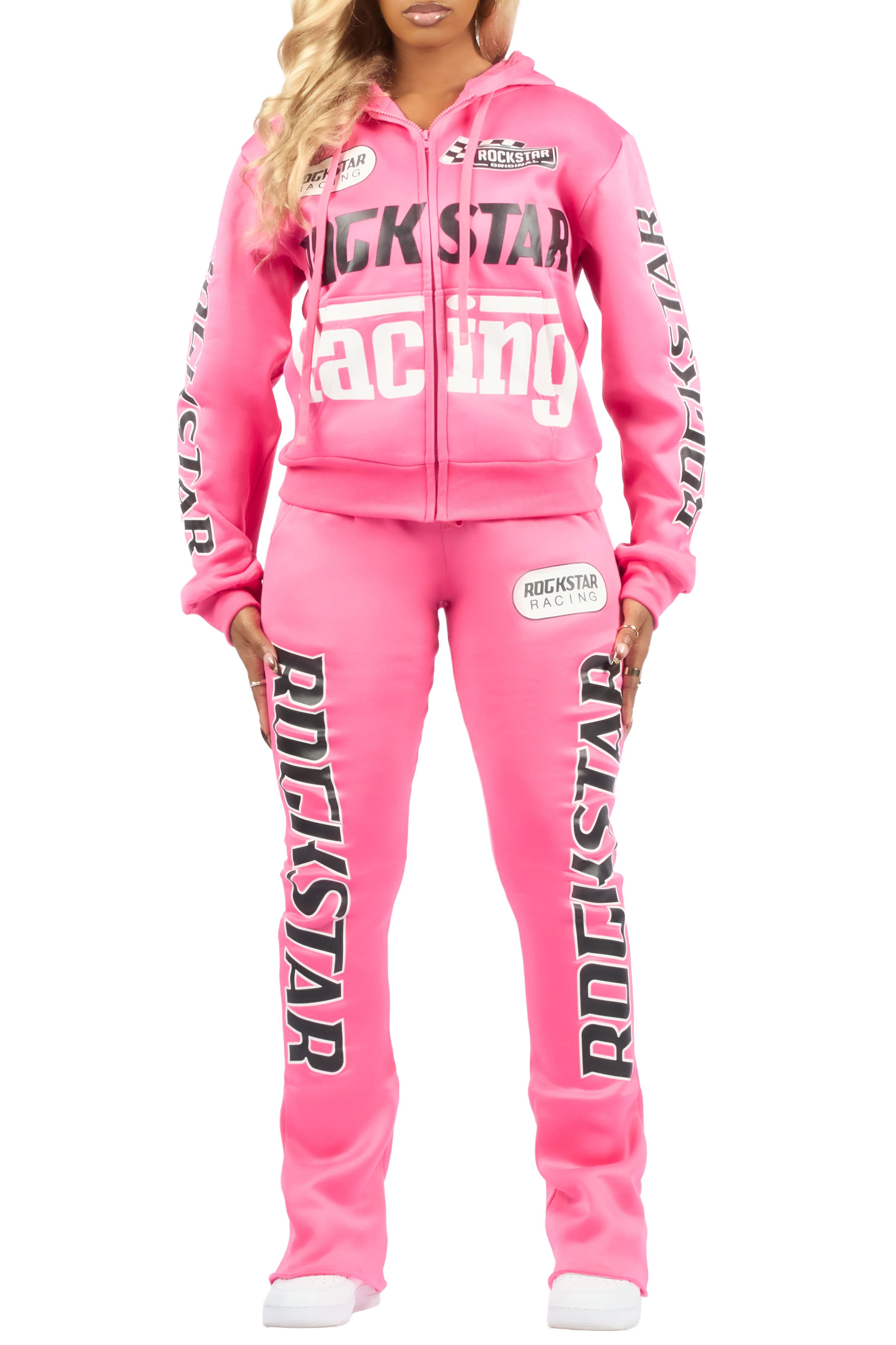 Tarie Hot Pink Zip Up Super Stacked Track Set - Image 10