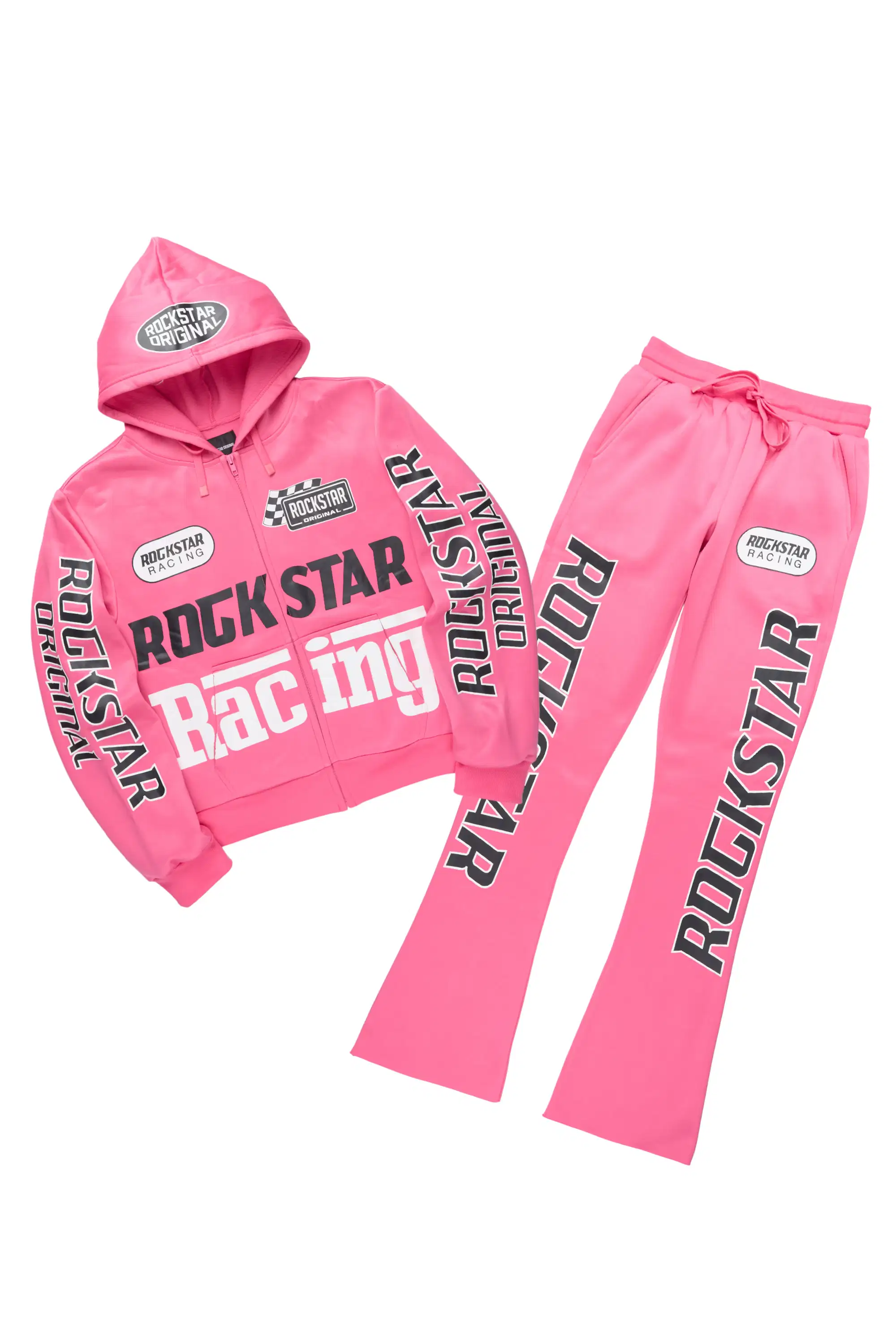 Tarie Hot Pink Zip Up Super Stacked Track Set - Image 2