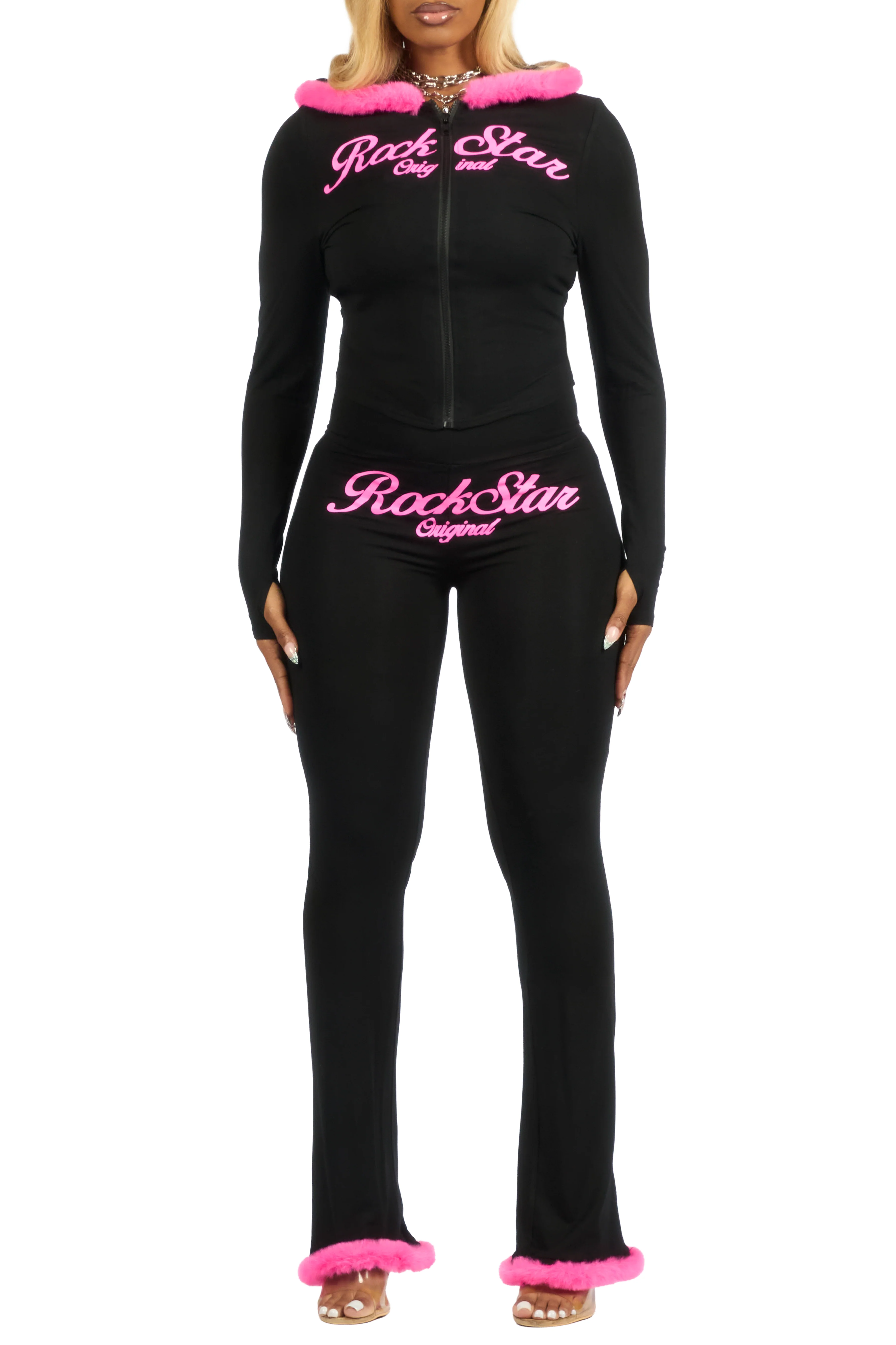Metrie Black Lounge Track Set With Fur Trim - Image 13