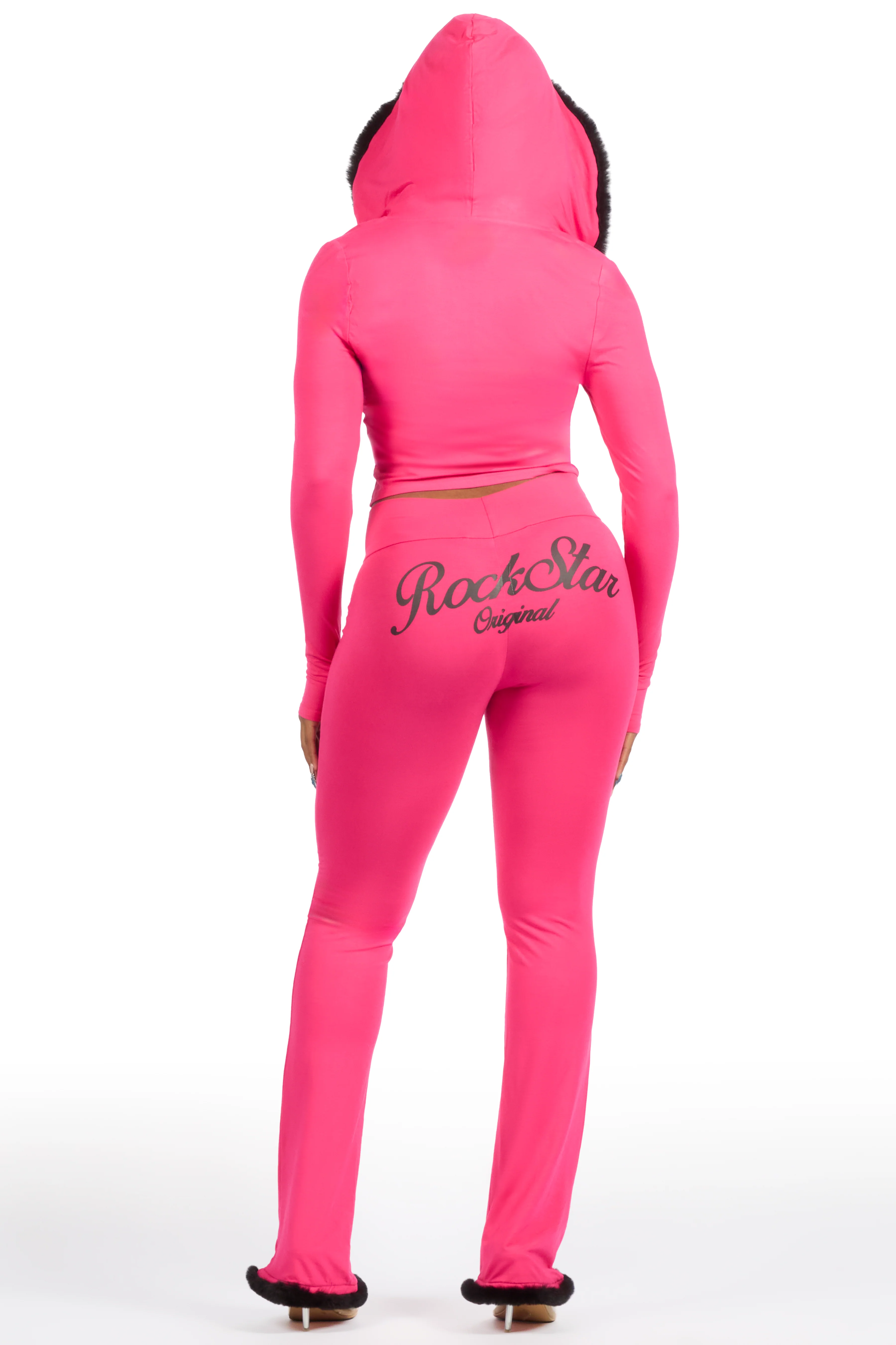 Metrie Hot Pink  Lounge Track Set With Fur Trim - Image 8