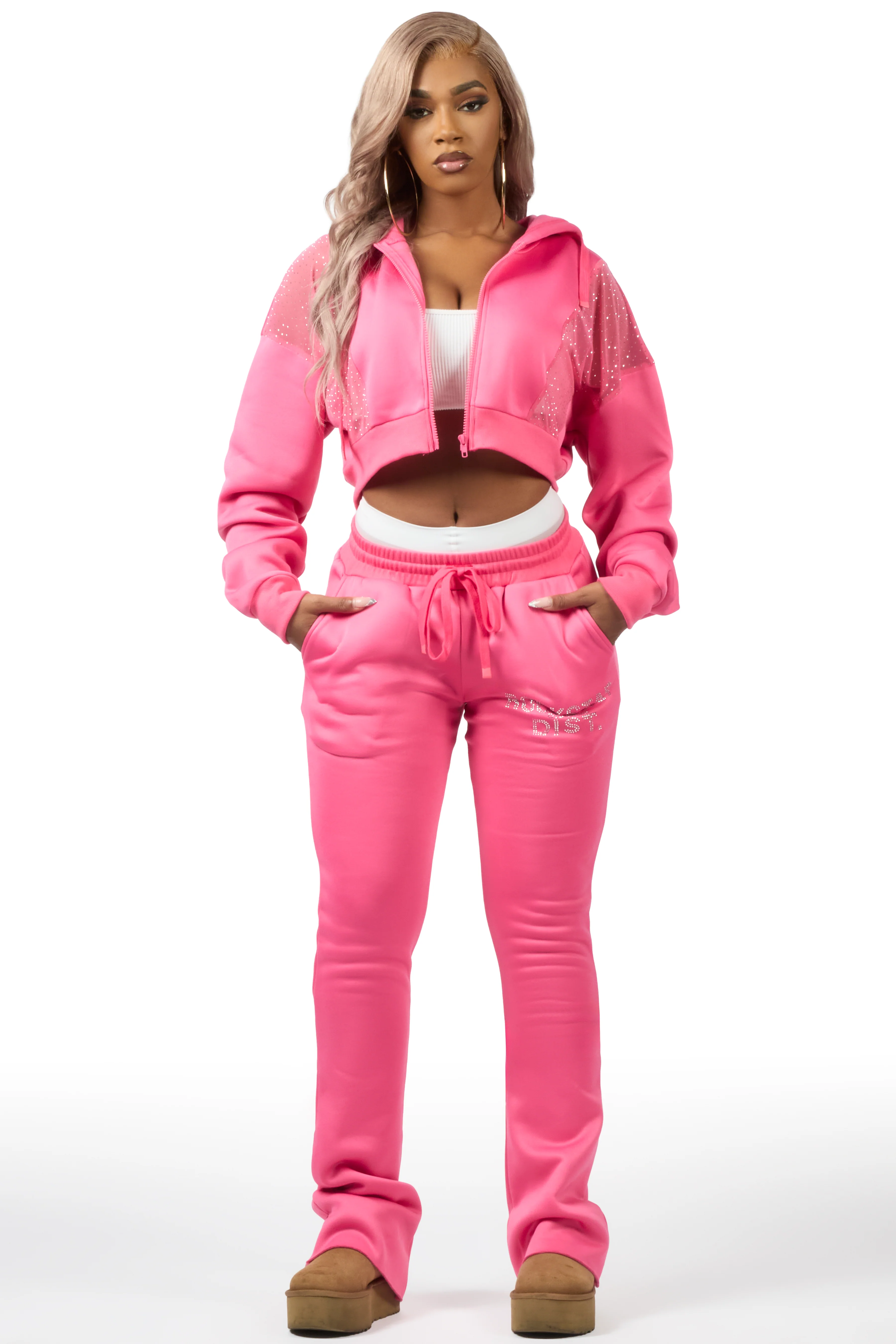 Sheila Pink Rhinestone Stacked Flare Track Set - Image 7