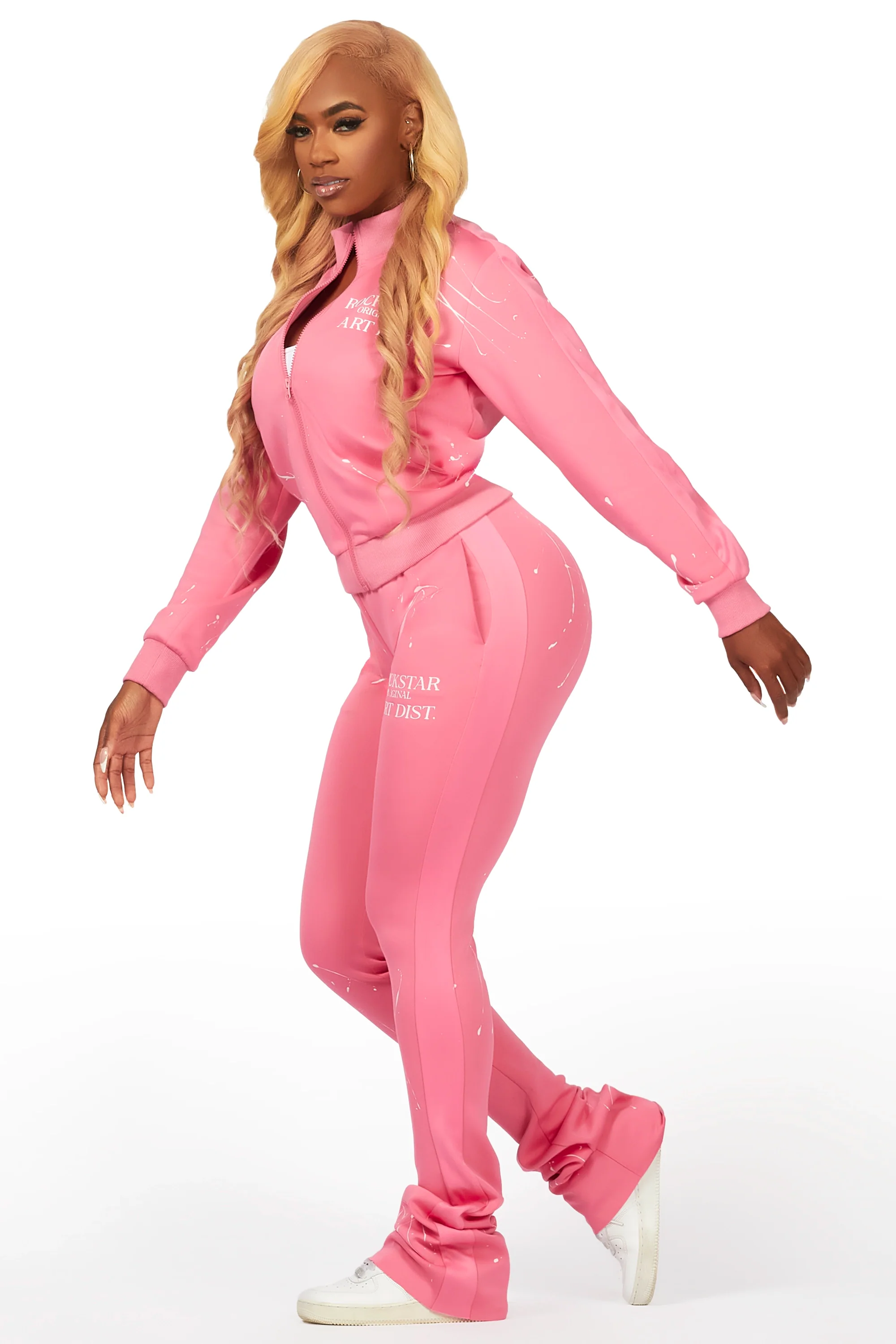 Joelle 2.0 Pink Drippy Tricot Super Stacked Trackset - Image 3