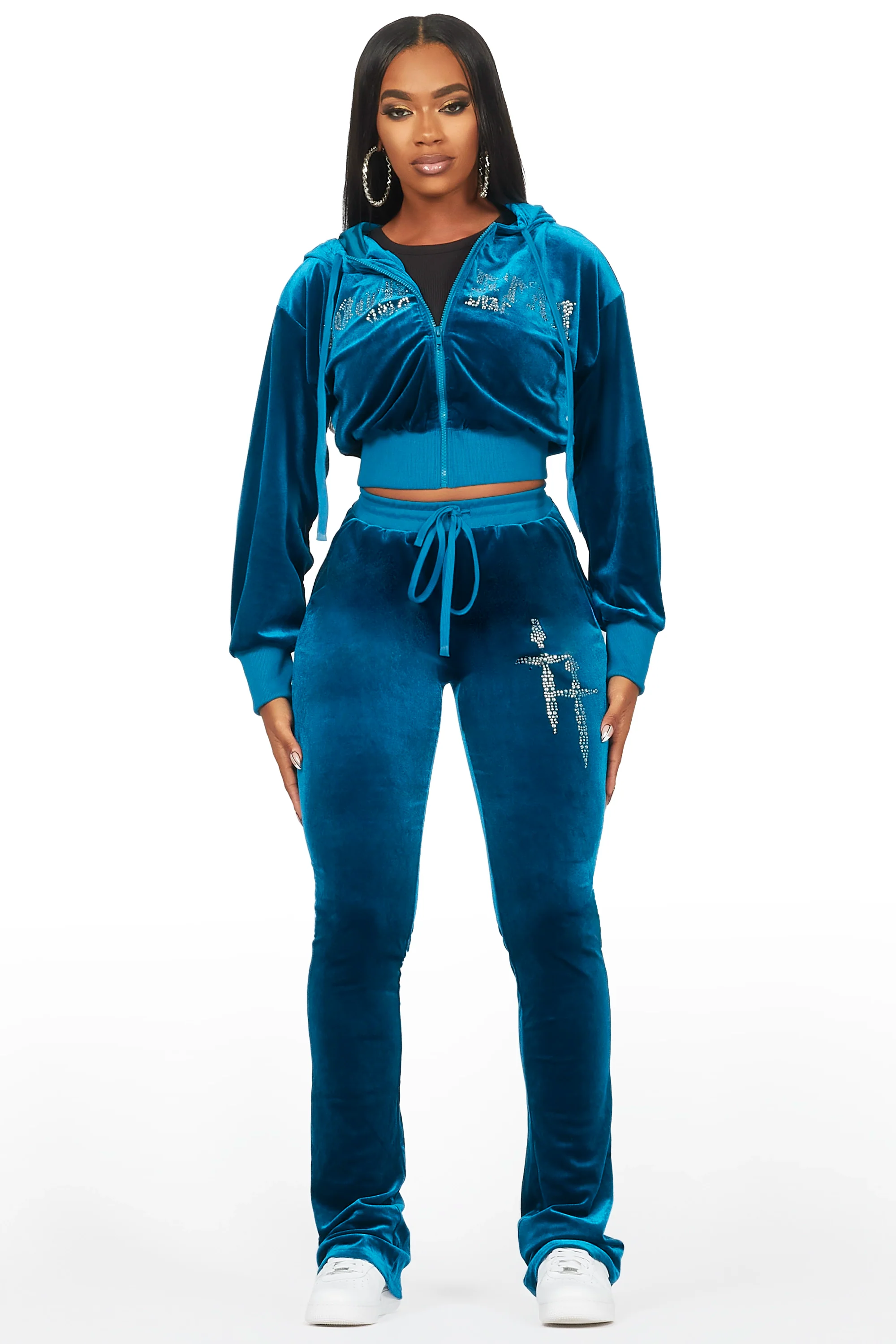Atalaya Blue Stacked Rhinestone Velour Trackset - Image 3