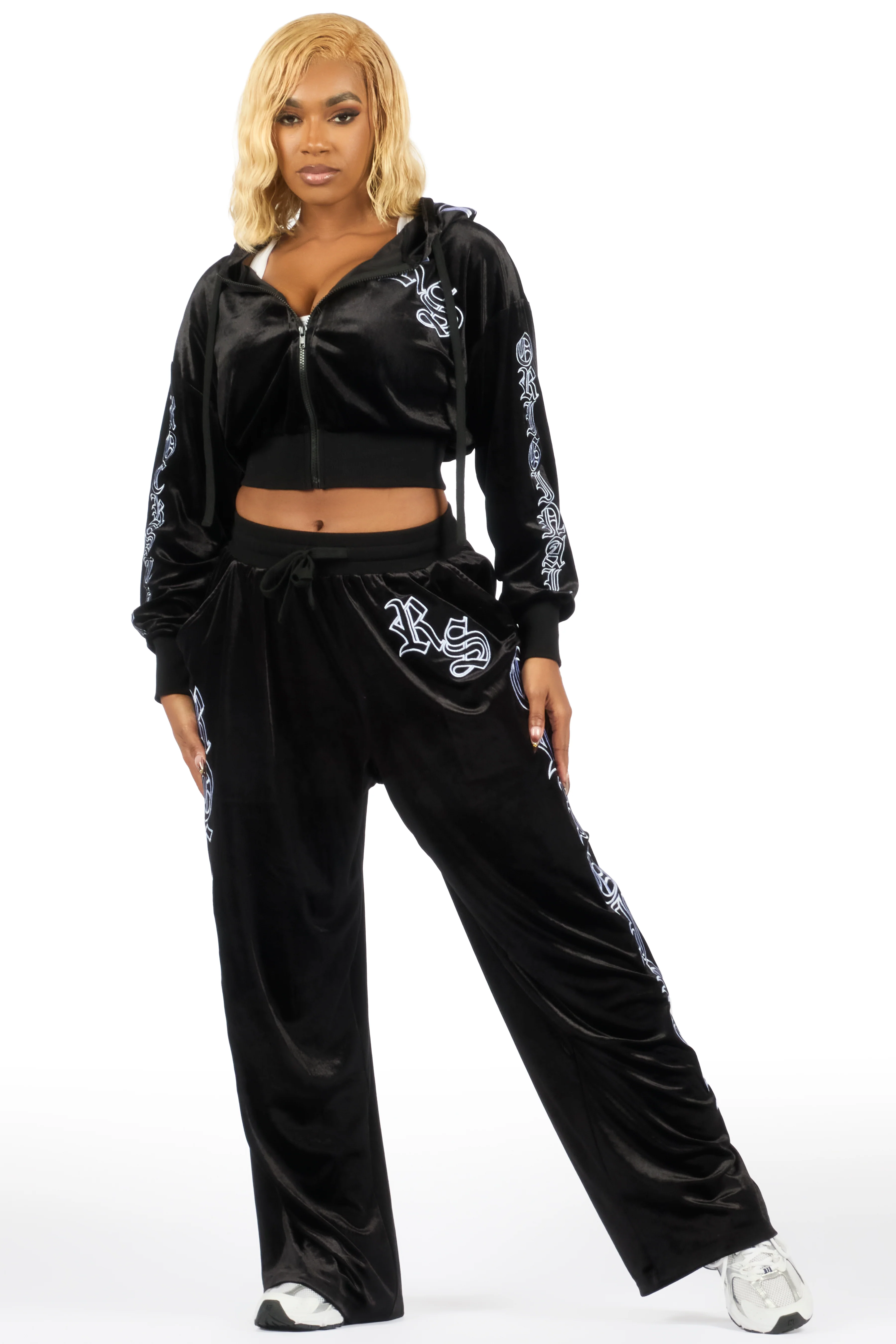 Minkina Black Velour Baggy Fit Track Set - Image 7