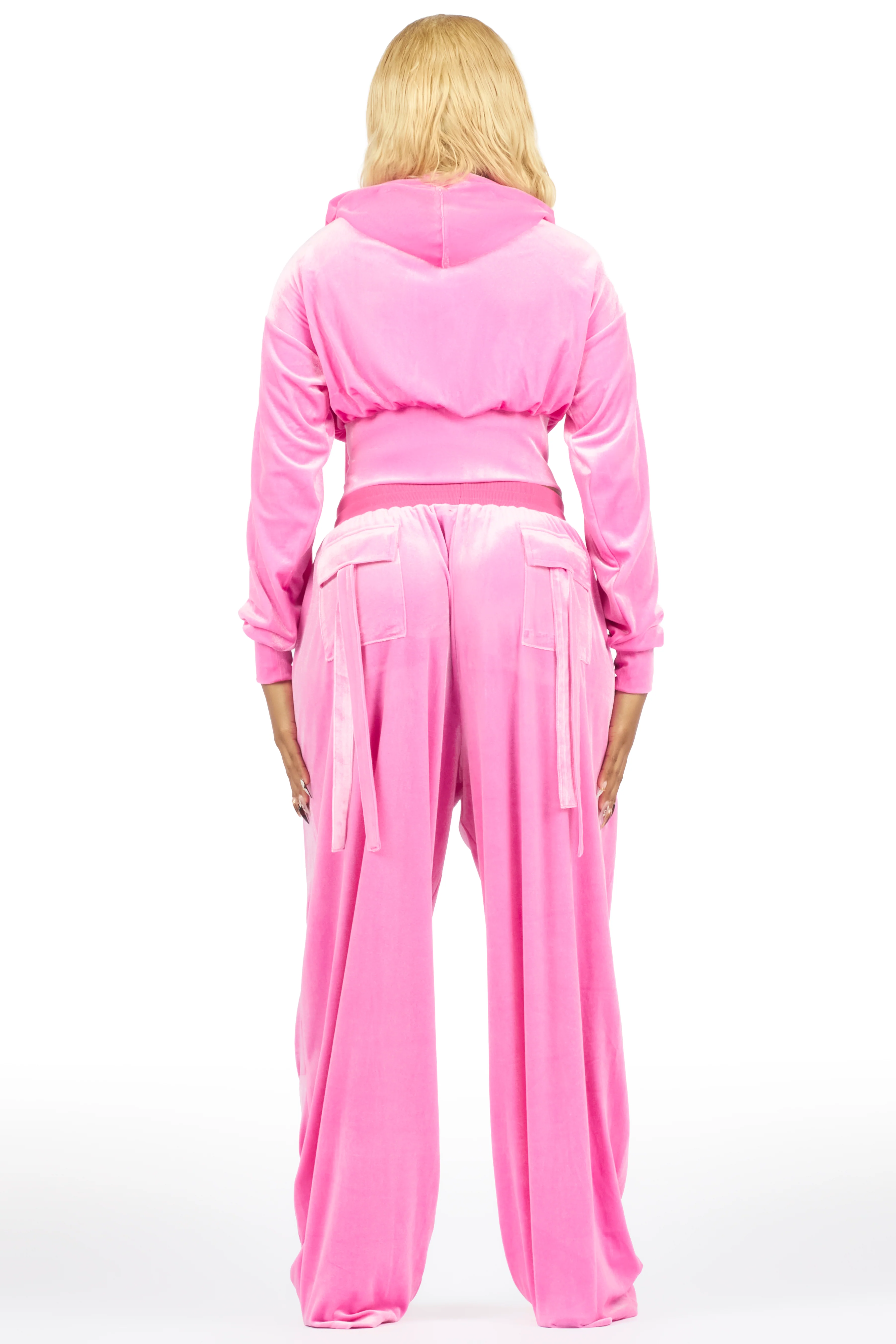 Jalisa Light Pink Cargo Velour Baggy Fit Track Set - Image 5