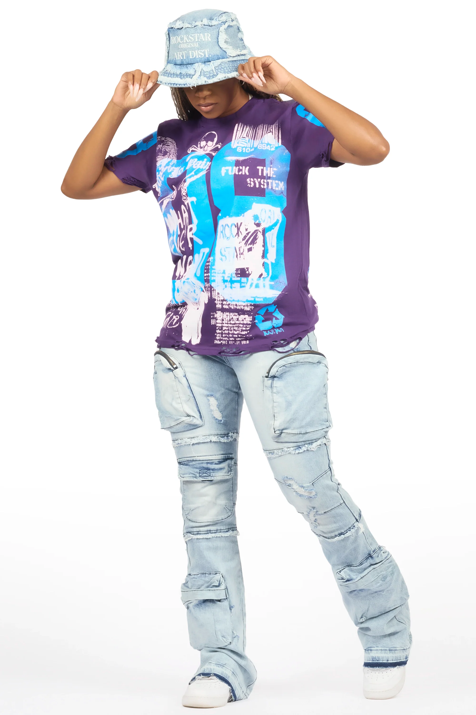 Teamber Light Blue Patchwork Bucket Hat - Image 2
